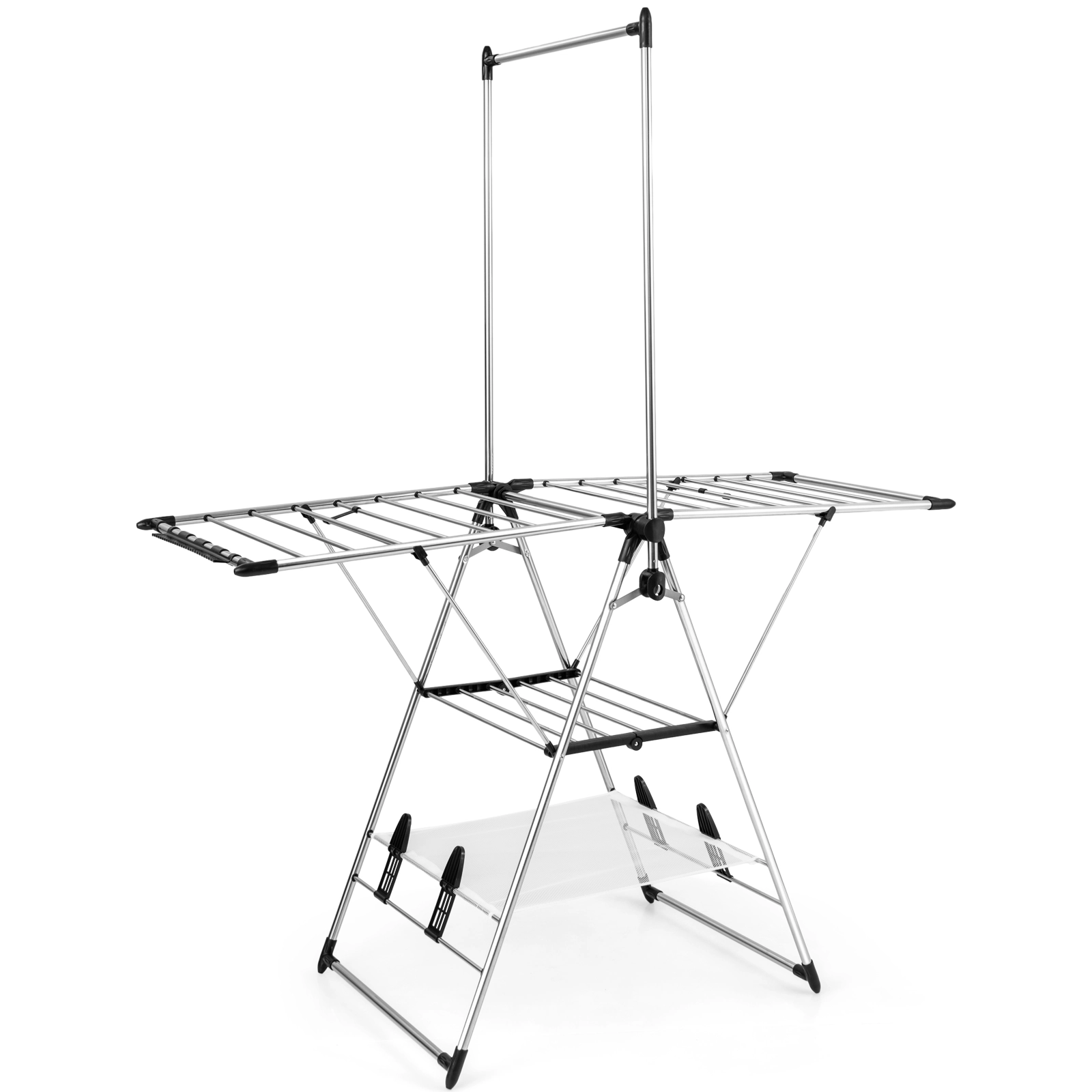SUGIFT Silver 80-lb Capacity Stainless Steel Clothes Drying Rack with 6-Level Height and Top Hanger Bar