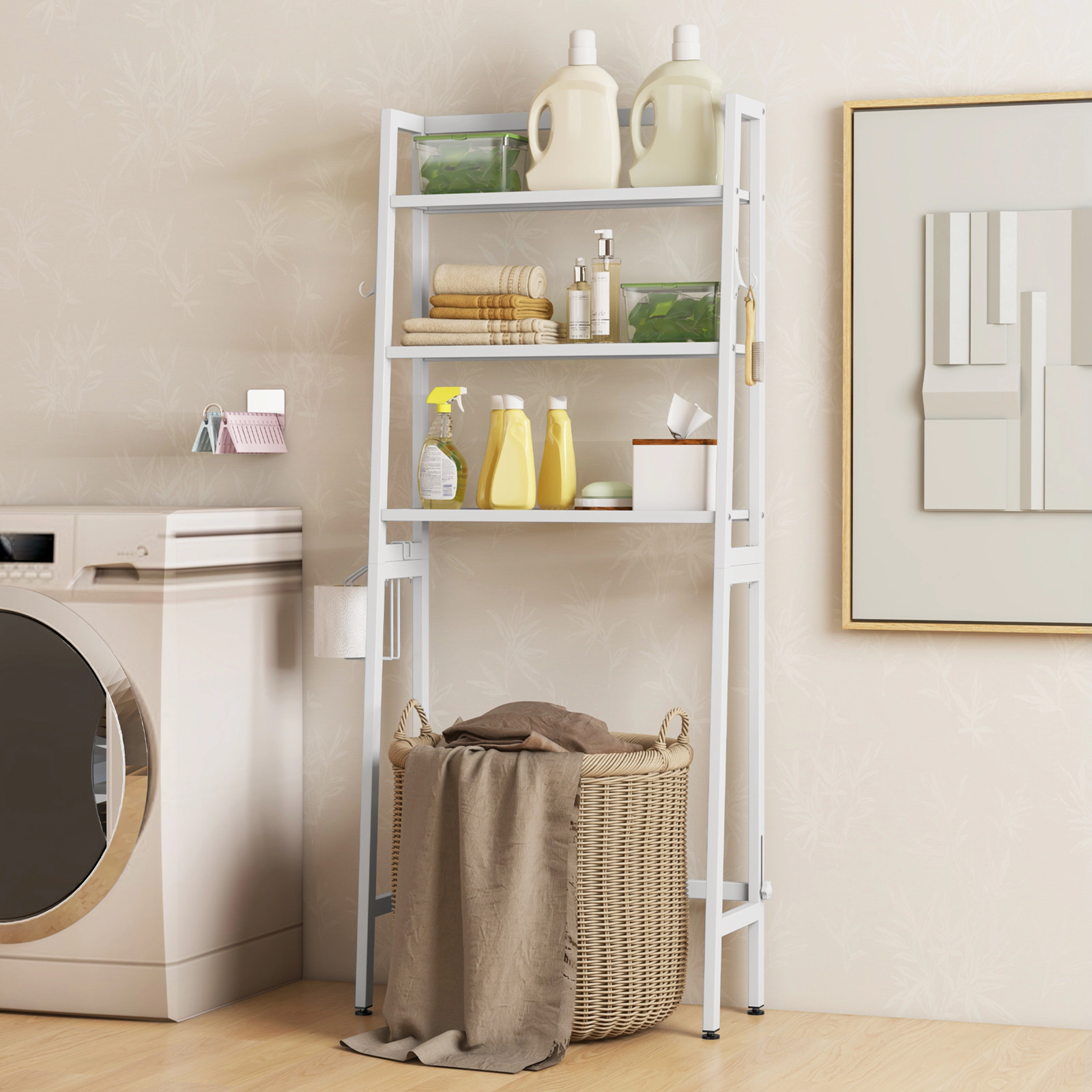 SUGIFT 3-Tier Over The Toilet Metal Storage Shelf with Adjustable Bottom Bar 132-lb Capacity White