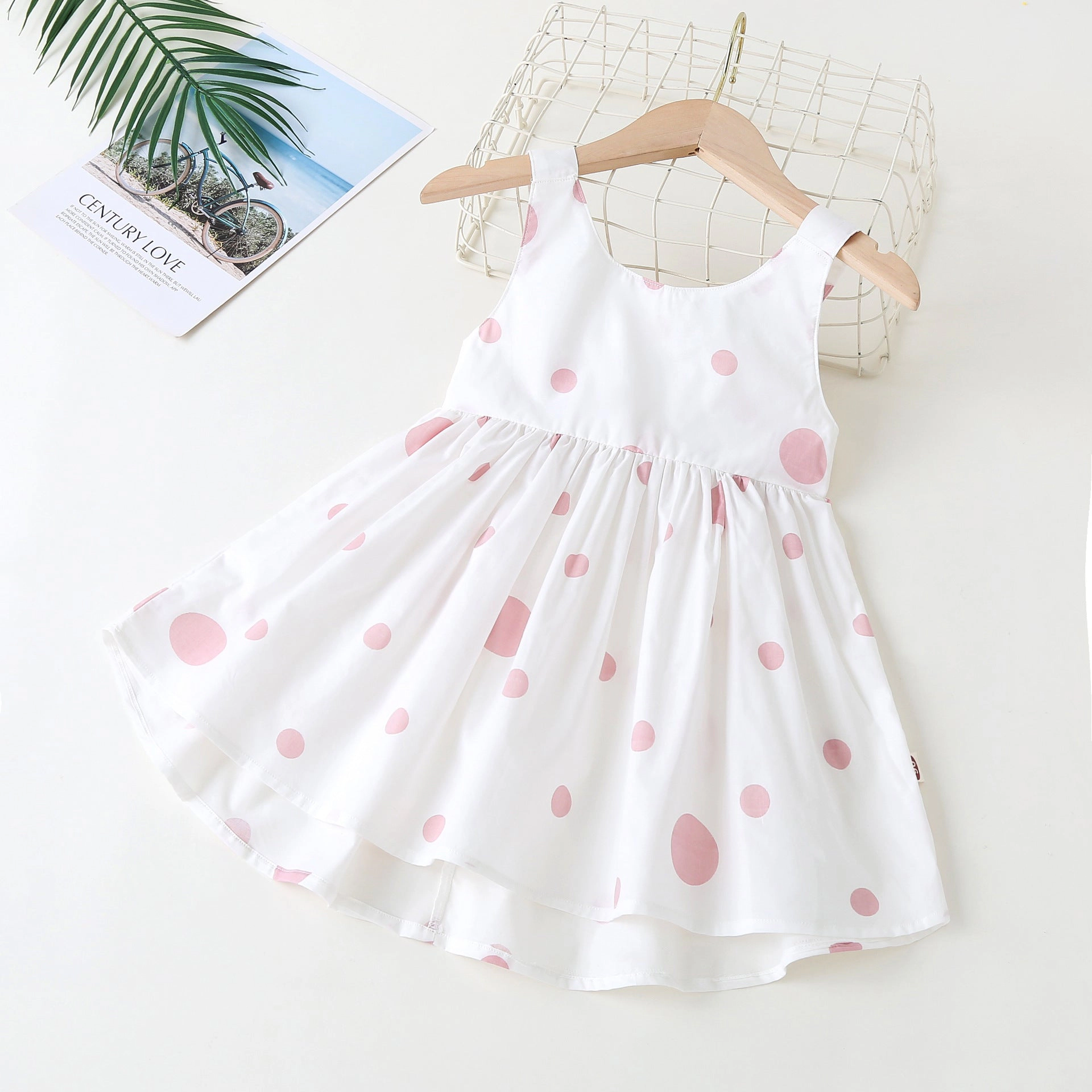 MyKids-USA Polka Dot Pattern Sleeveless Round Collar Dress With Bow