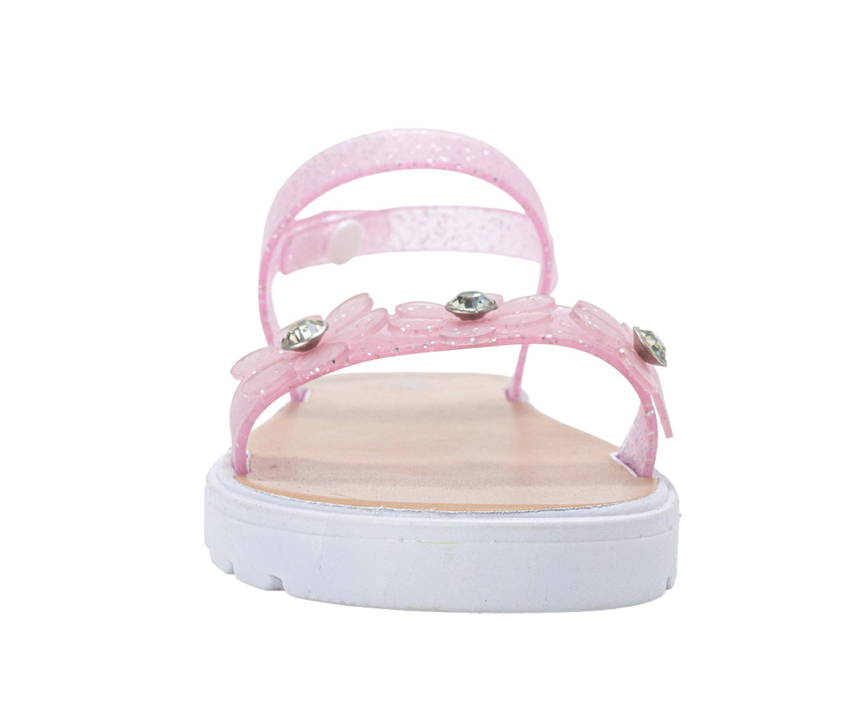 bebe Girl's Glitter Flower Strap Sandals with Rhinestone Accents