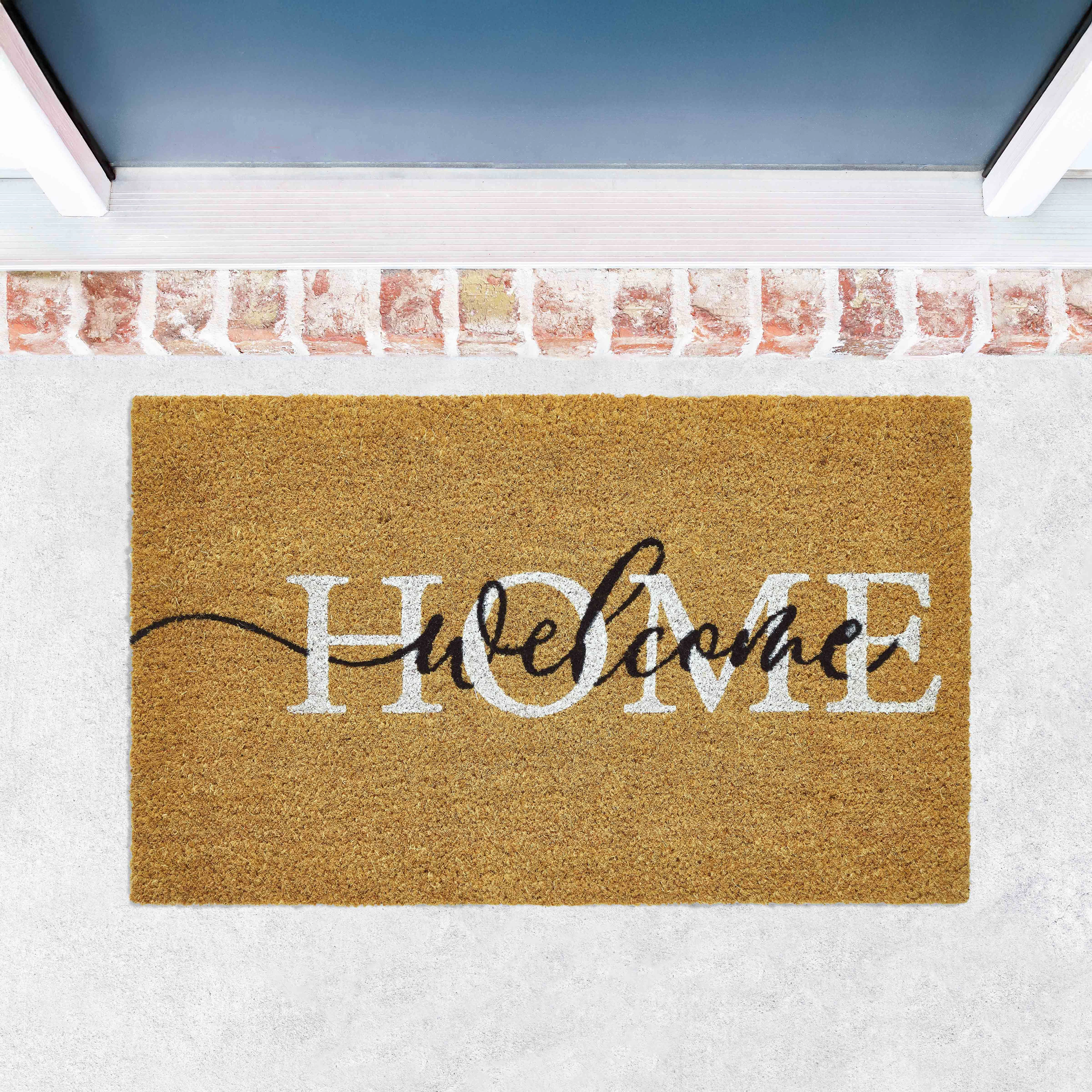 Kate Aurora Welcome Home Calligraphy Bristled Coir Outdoor Welcome Mat - 18"x30"