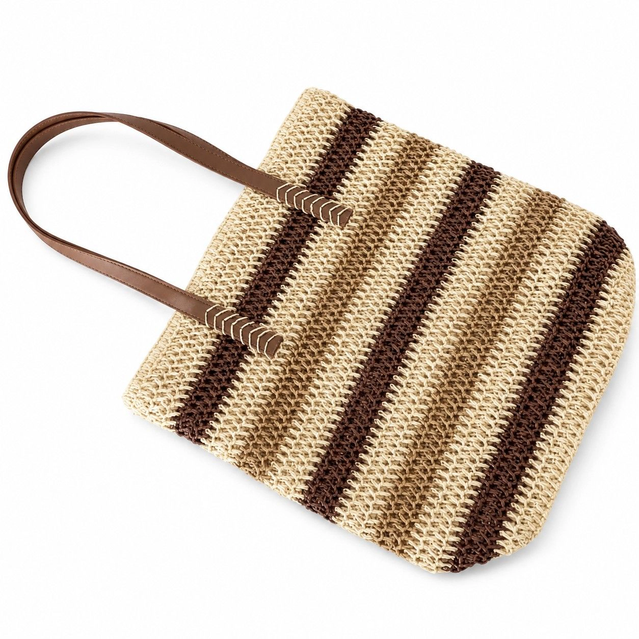 Alilang Women's Coastal Stripe Woven Tote Bag with Zip Top Shoulder Handles and Slip Pocket