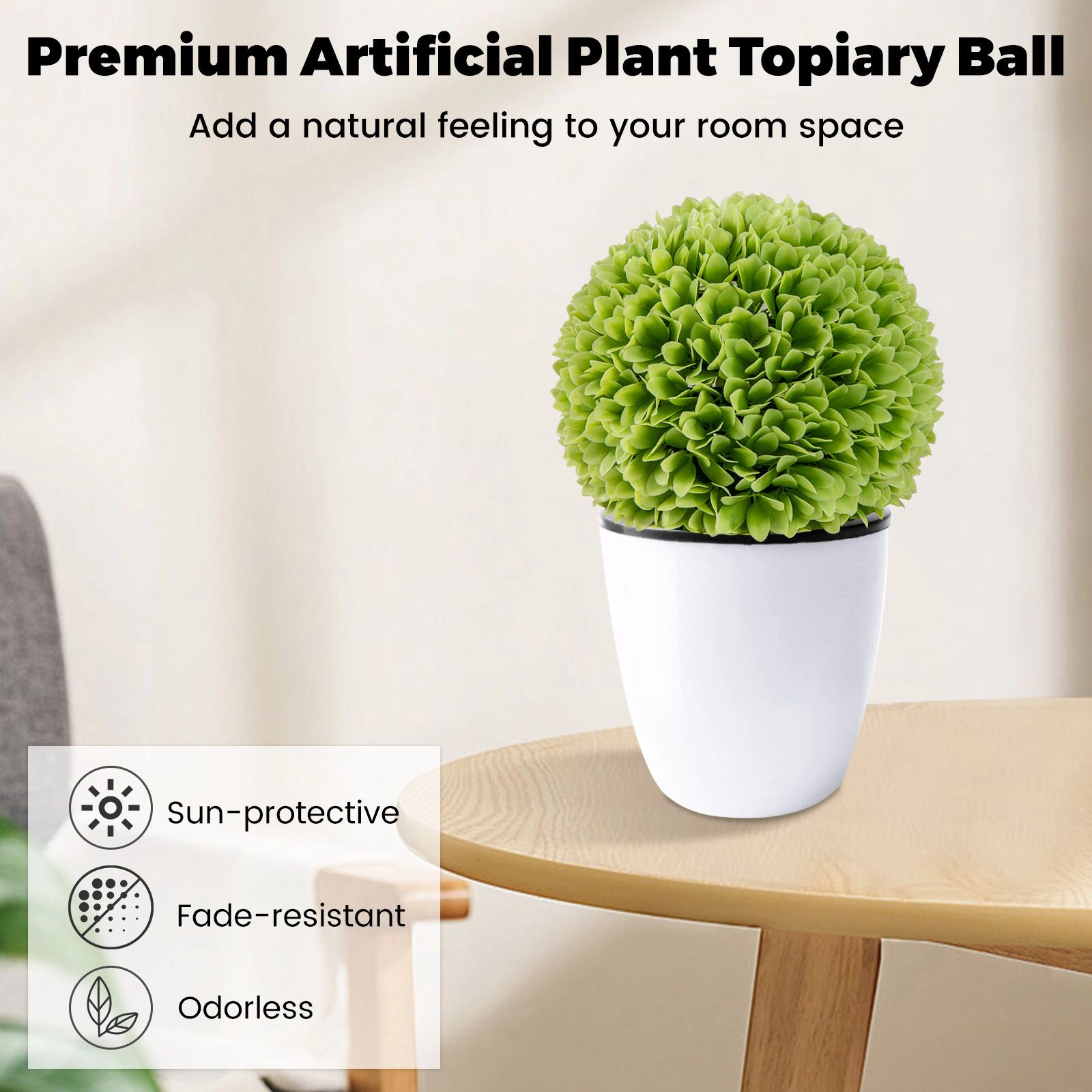 SlickBlue Artificial Topiary Balls with Lush PE Leaves, 11" Decorative
