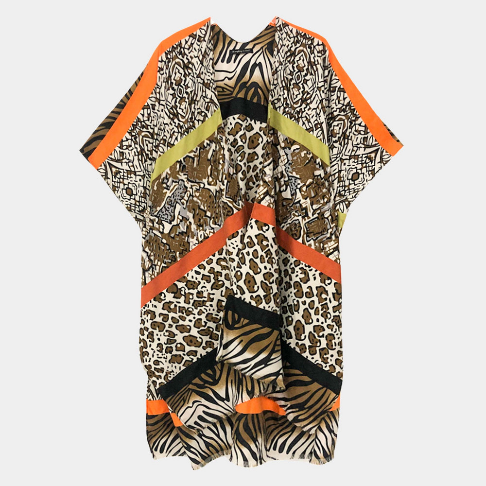 TRUEDAMES Women Multi Animal Printed Cover Up Kimono Poncho
