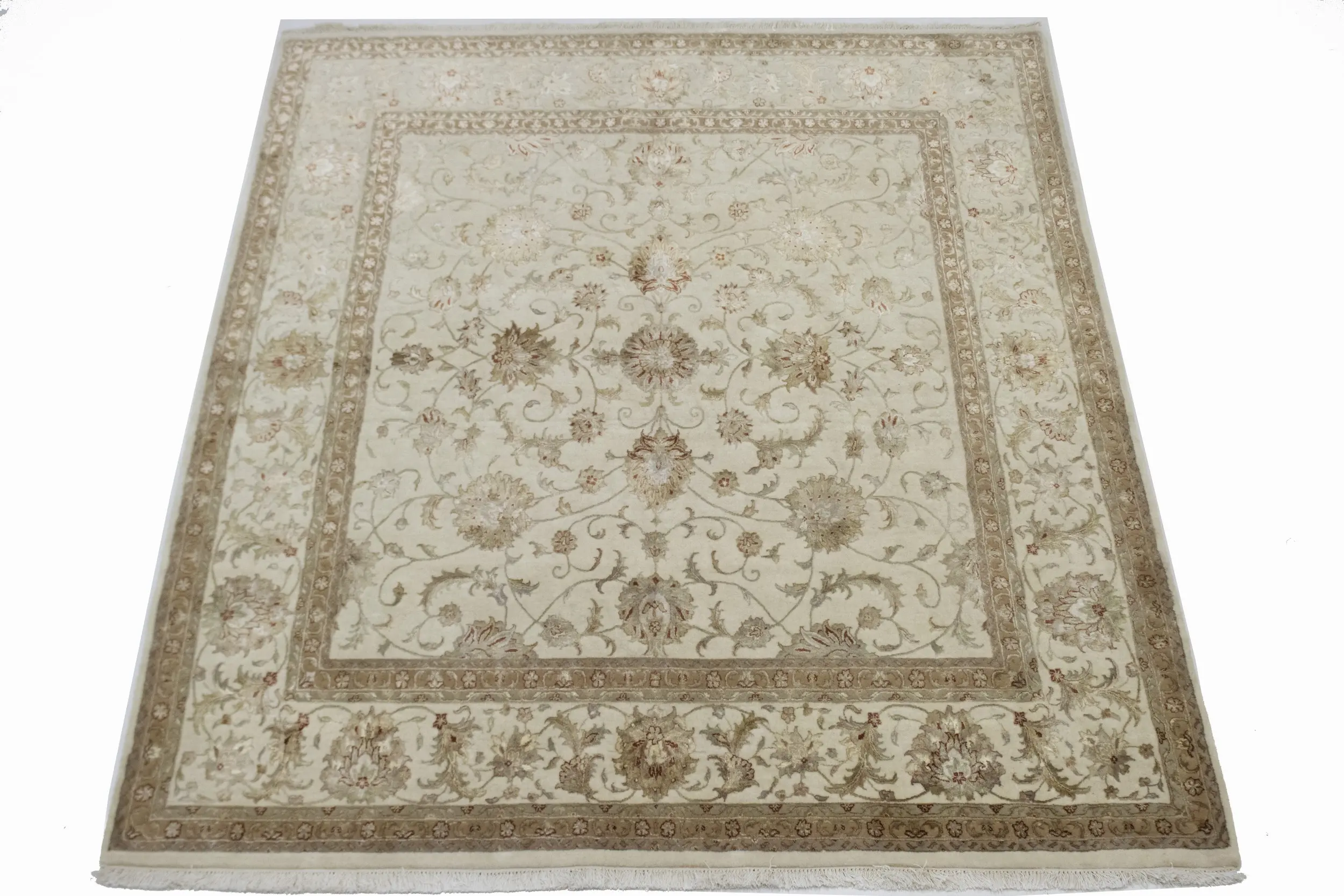 Magic Rugs Beige Floral 6X7 Indo-Tabriz Oriental Rug