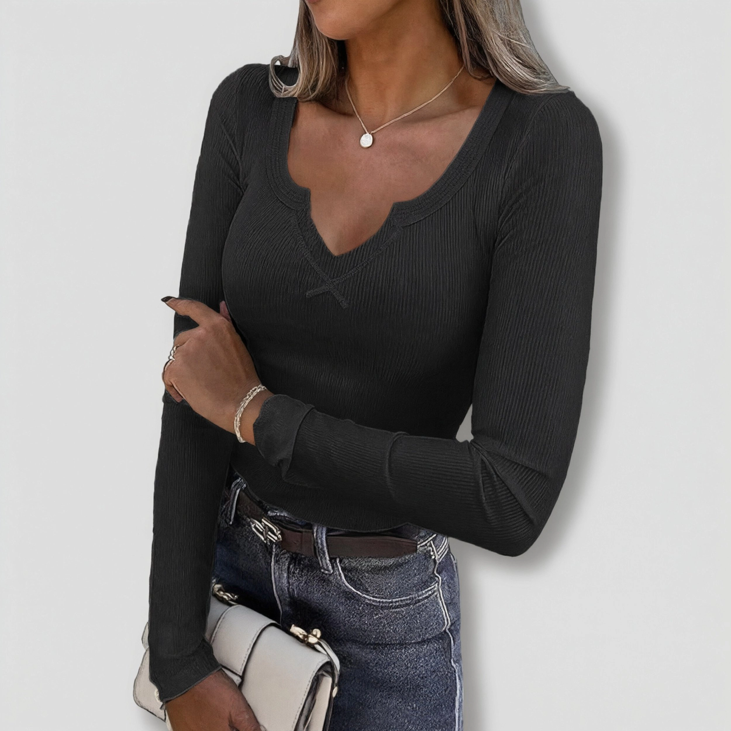 Ekouaer Long Sleeve Shirts V Neck Basic Ribbed T Shirt Thermal Undershirts Slim Fit Casual Tee Tops
