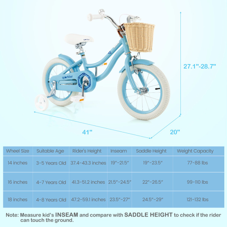 Hivvago -Inch Kids Bike with Training Wheels and Adjustable Handlebar Seat