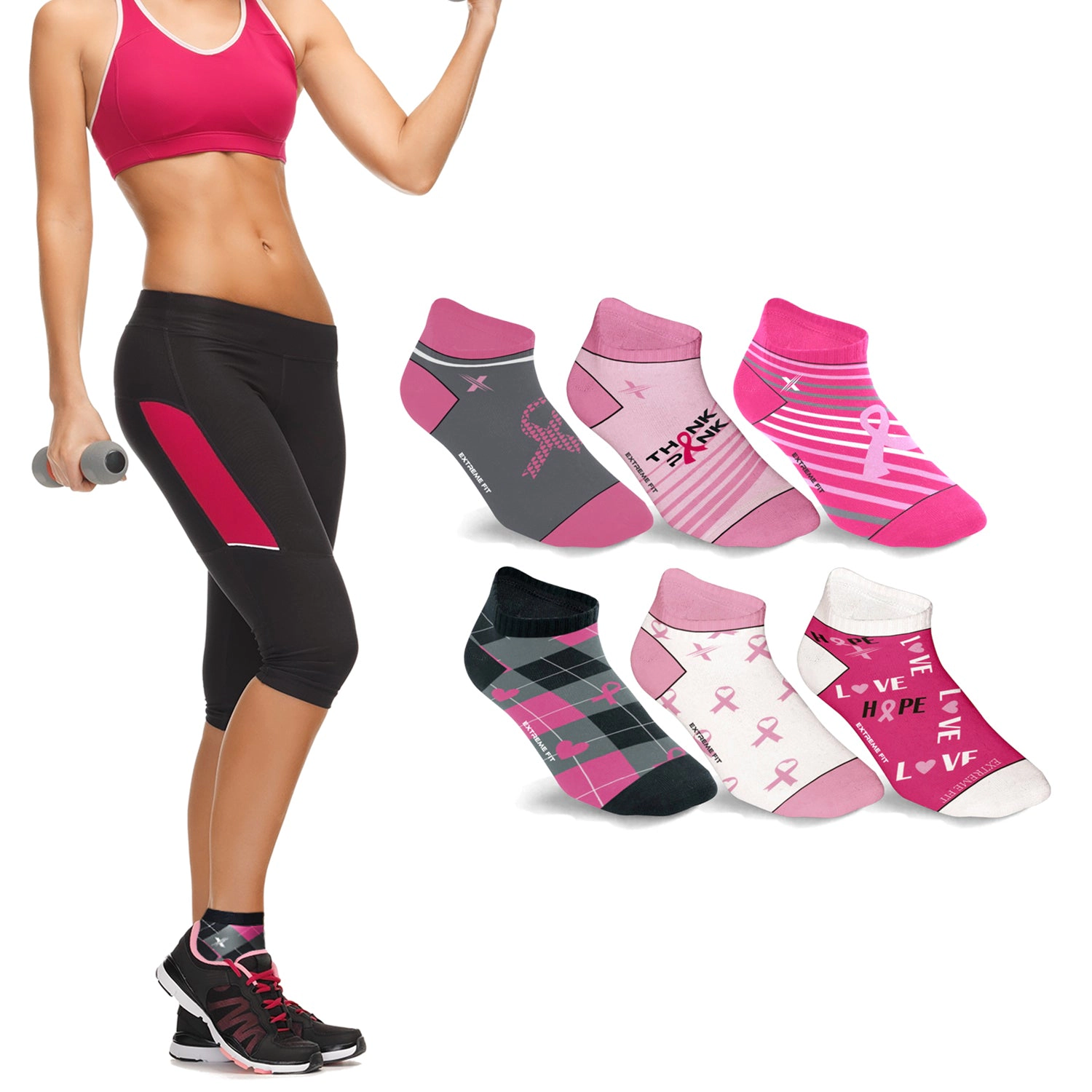 Extreme Fit Cancer Awareness Compression Socks - Ankle For Running 6 Pair