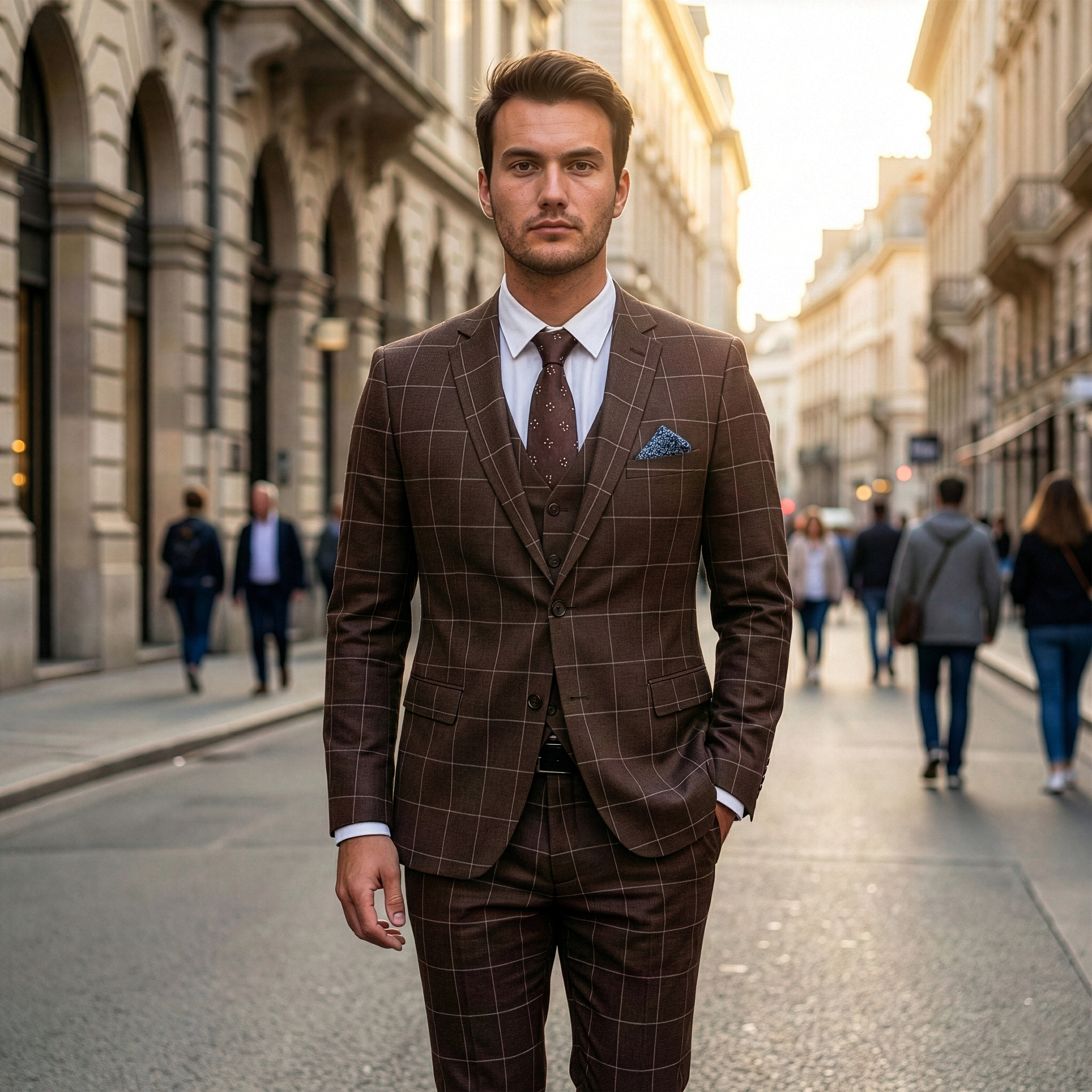 Sean Alexander Mens Skinny Fit Windowpane 3 Piece Suit Set