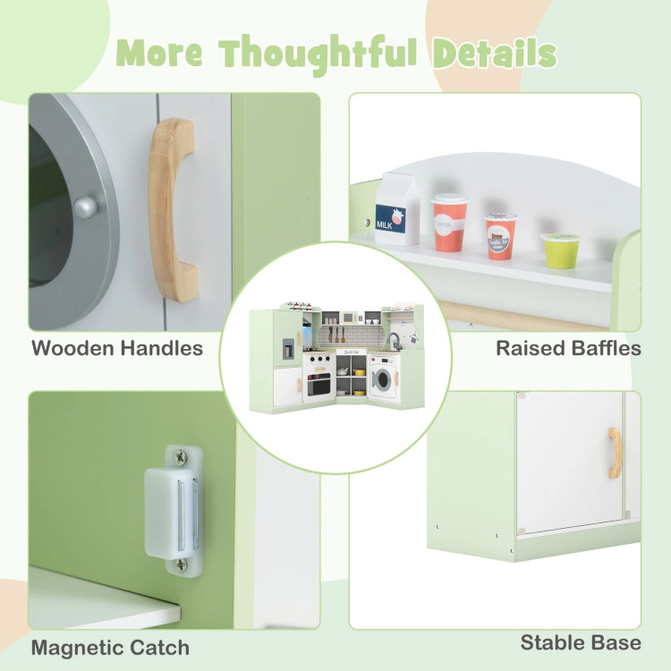 Hivvago Corner Kids Play Kitchen with Washing Machine and Ice Maker Gift for Boys Girls