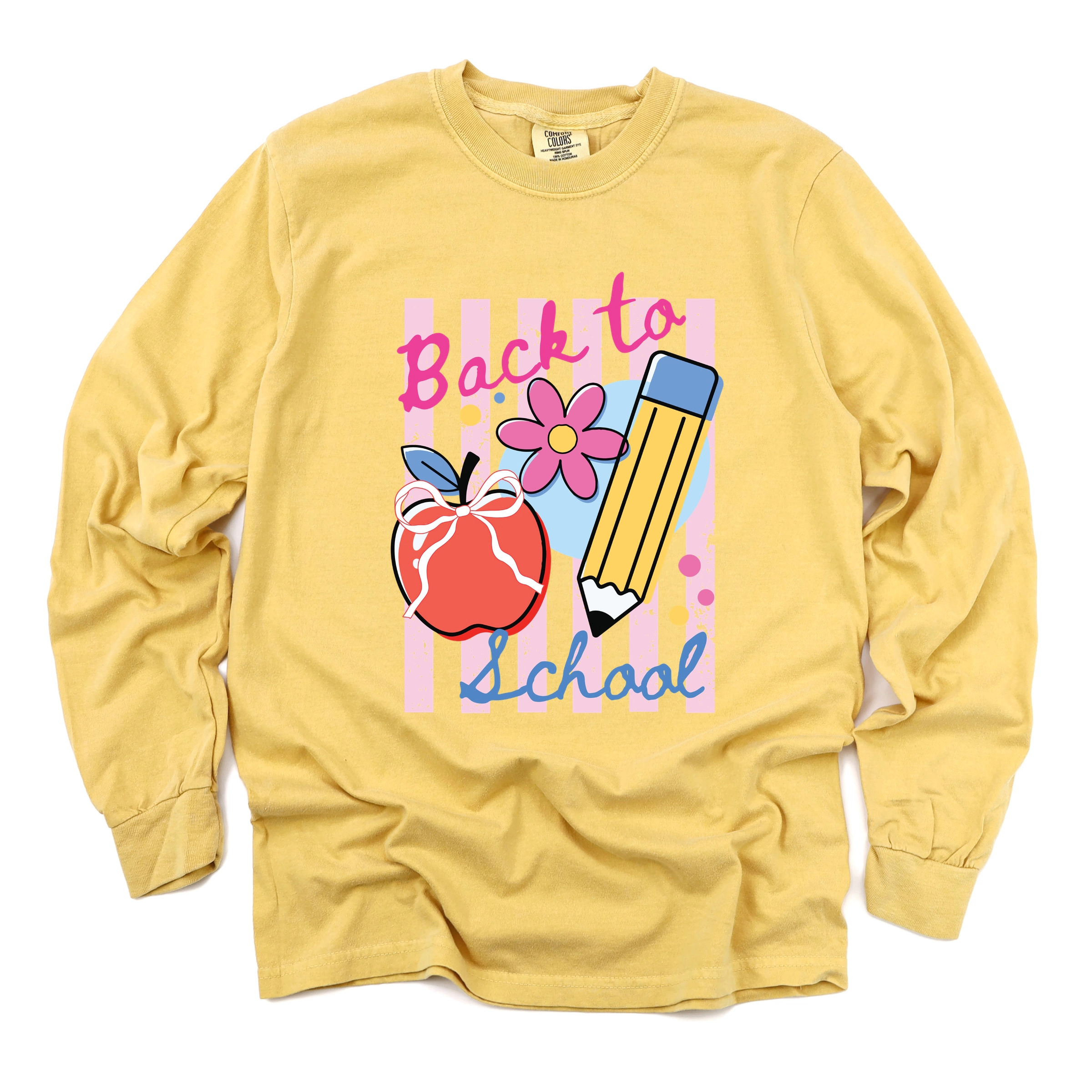 Simply Sage Market - Back To School Stripes Women's Garment Dyed Long Sleeve Graphic T-Shirt