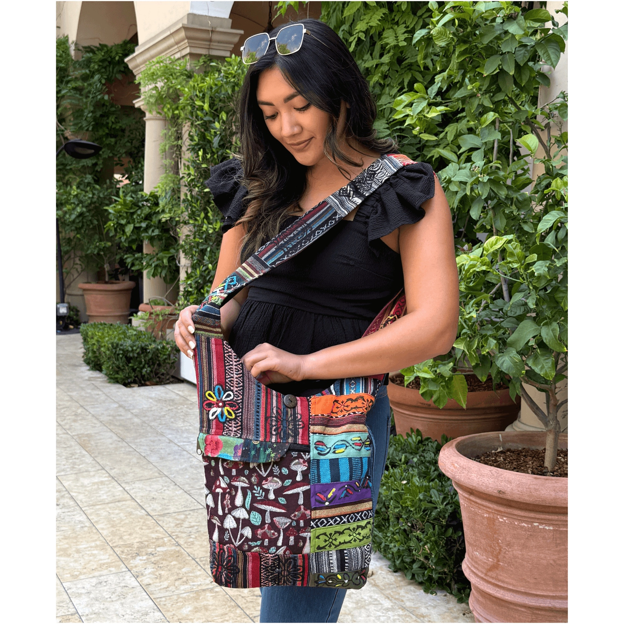 Kathmandu Collection Womens Stripe Patchwork Hobo Bag
