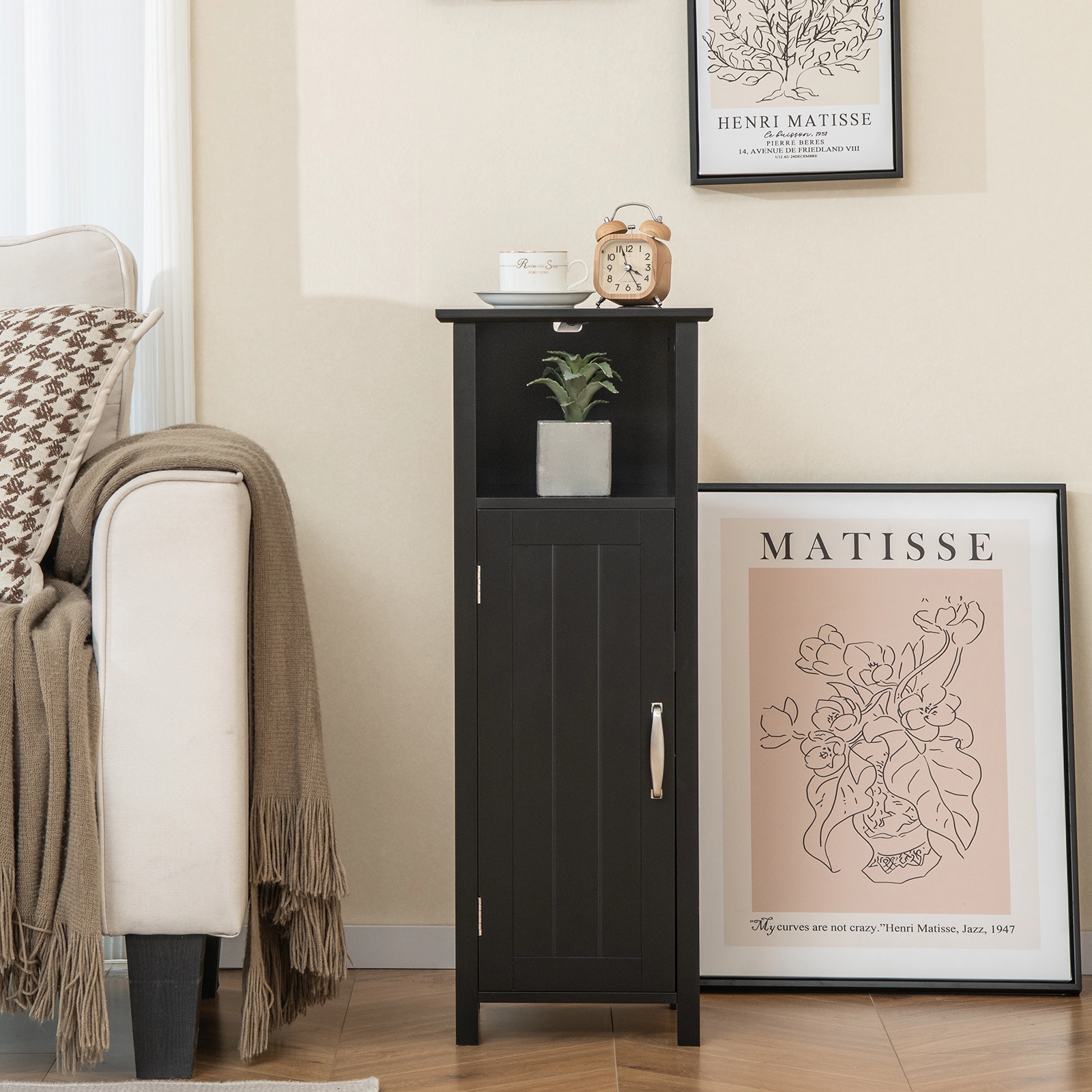 SlickBlue Bathroom Floor Cabinet with Adjustable Shelf and Open Storage