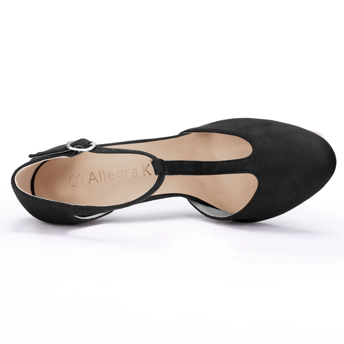 BLISSFUL STEP Women's Rounded Toe Stiletto Heel T-Strap Dress Pumps
