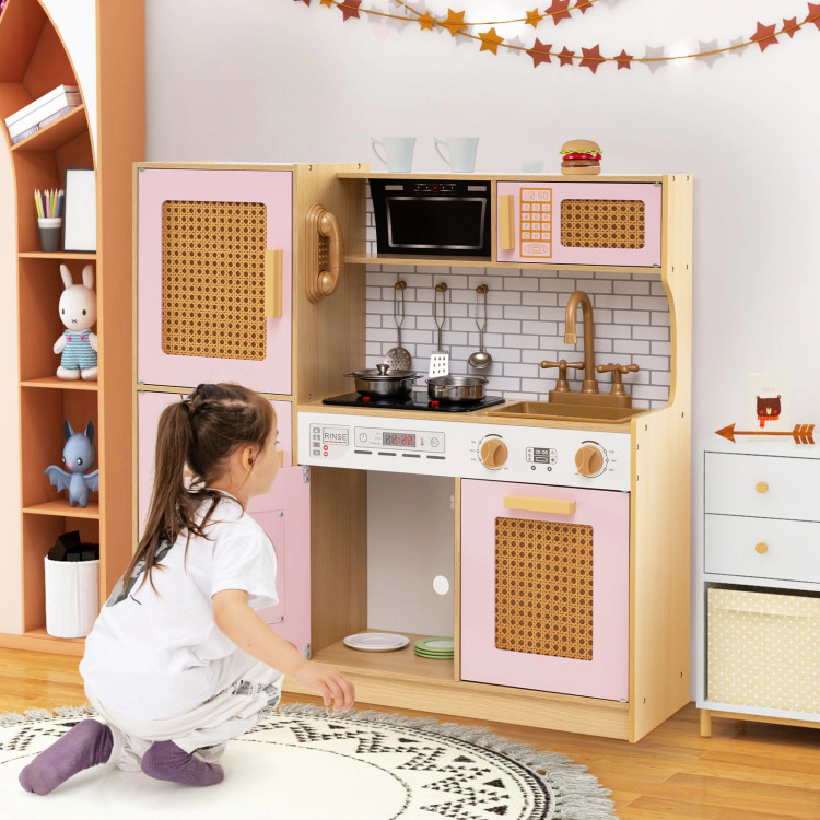 Hivvago Kids Wooden Kitchen Playset with Realistic Lights and Sounds