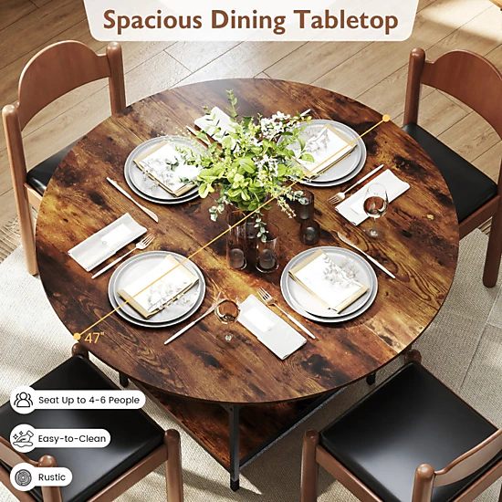 Hivvago 47 Inch Round Dining Table For 4-6 People Large Kitchen Table ...