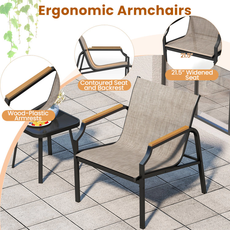 Hivvago 3 Piece Outdoor Chair Set With Breathable Fabric Seat And Armrests-Brown