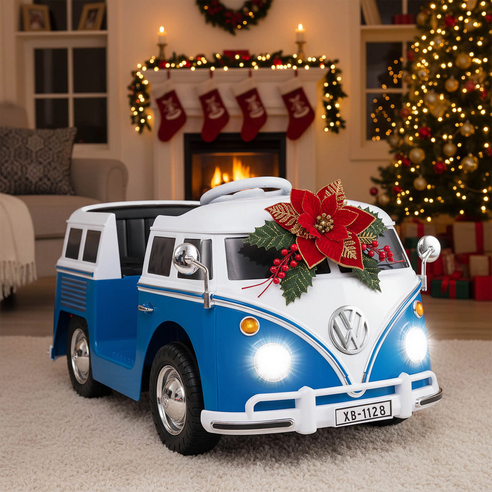 Costway 12V Licensed Volkswagen Ride-on Bus with Cup Holder, LED Headlights, Music & Horn Pink