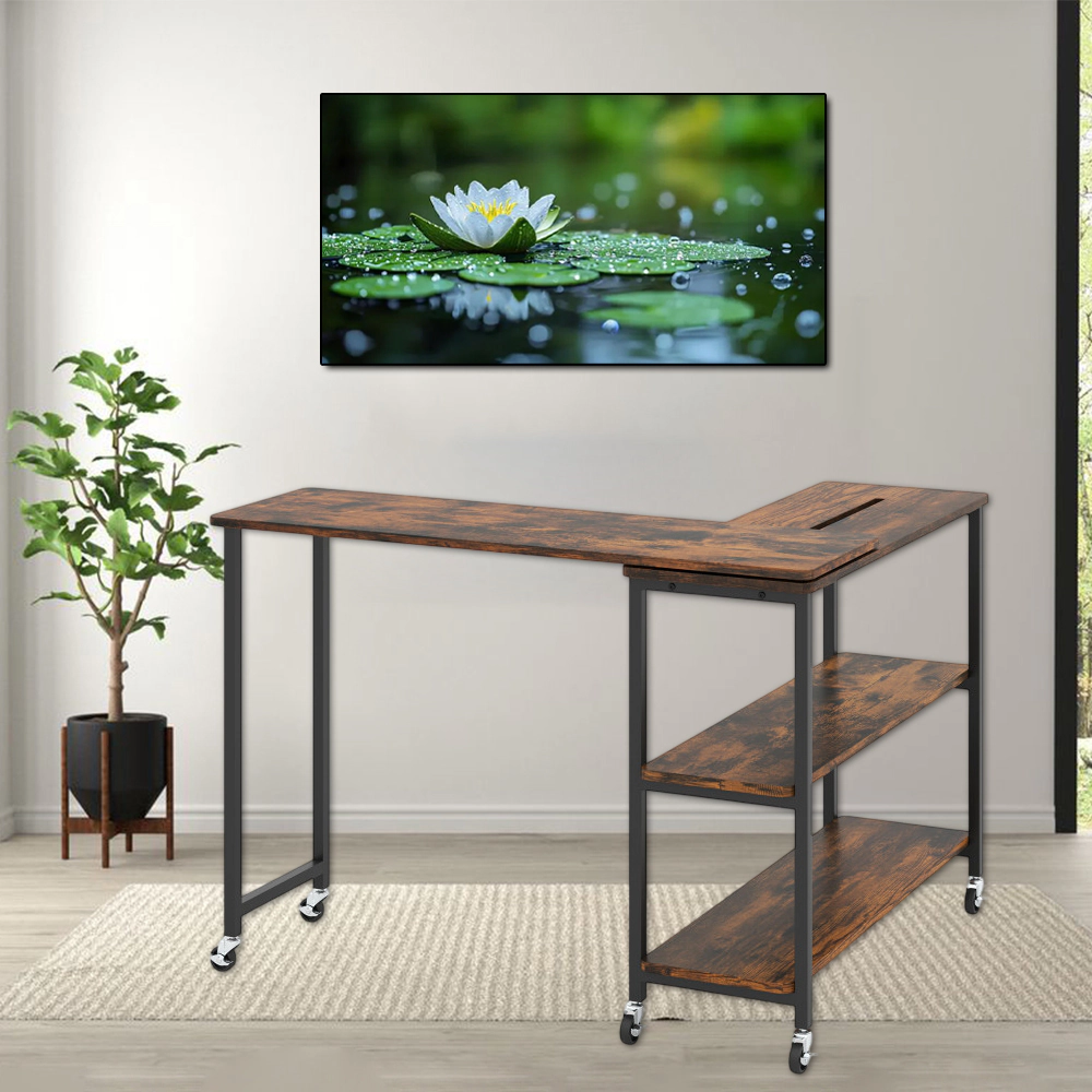 Hivvago Large Swivel Sofa Side Table with Rolling Wheels and Storage Space