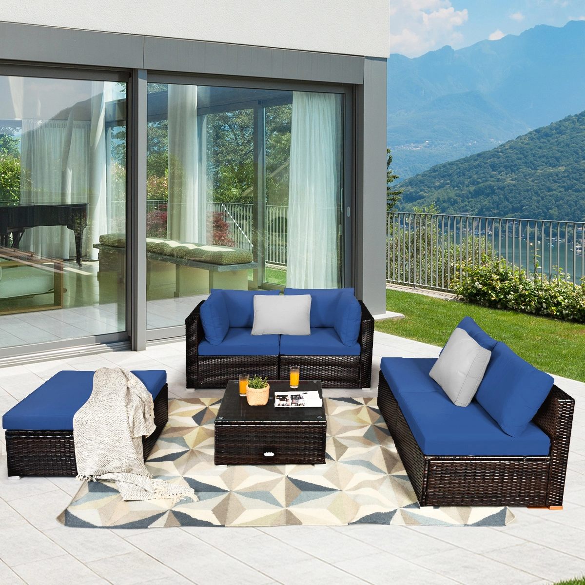 LJG 6 Pieces Outdoor Patio Rattan Sectional Sofa Set with Coffee Table