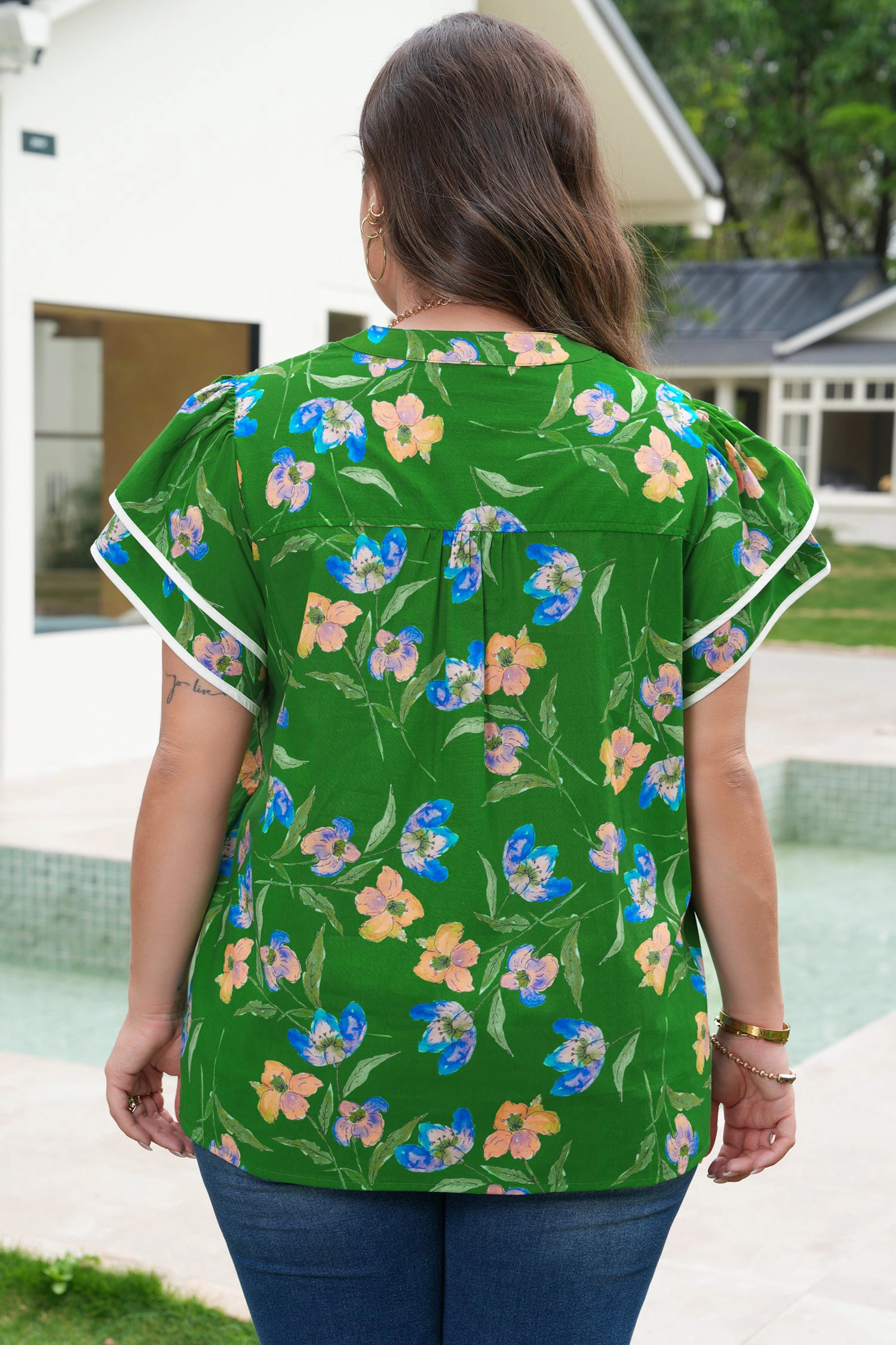Threaded Pear Keilani Short Sleeve Floral PLUS Top