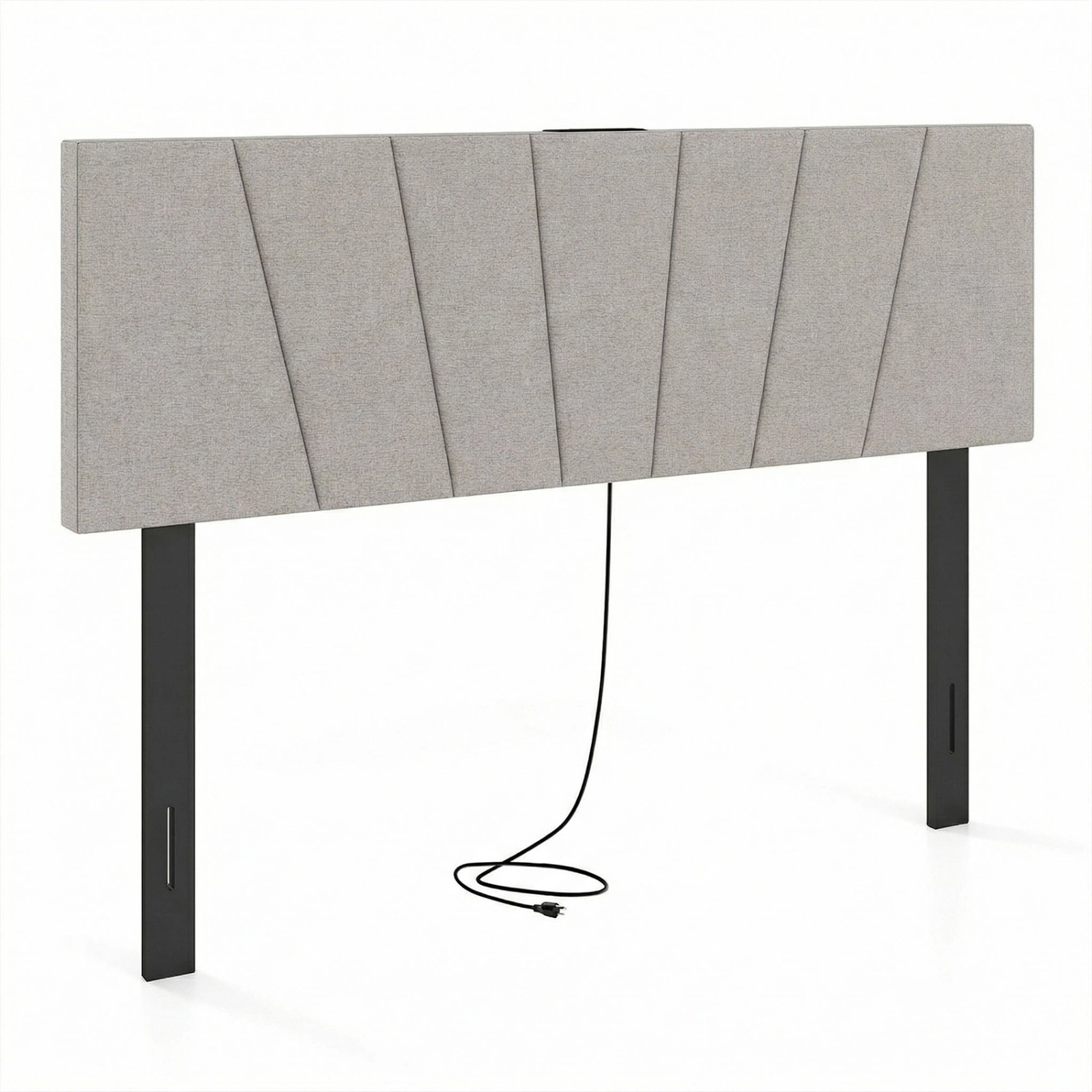 SUGIFT Geometric Upholstered Headboard Gray for Queen and Full Bed with USB Ports