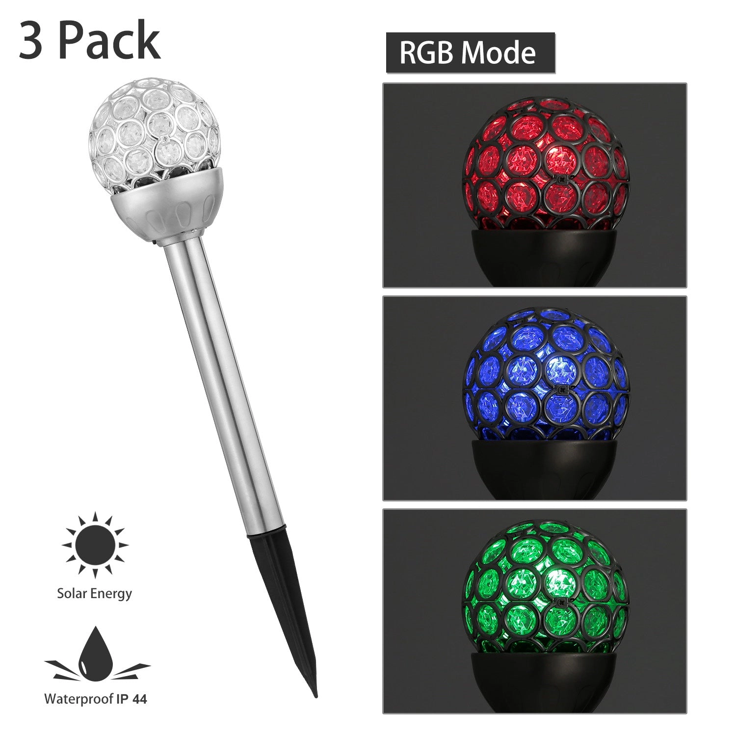 GBruno 3-Piece Solar RGB Ball Garden Lights