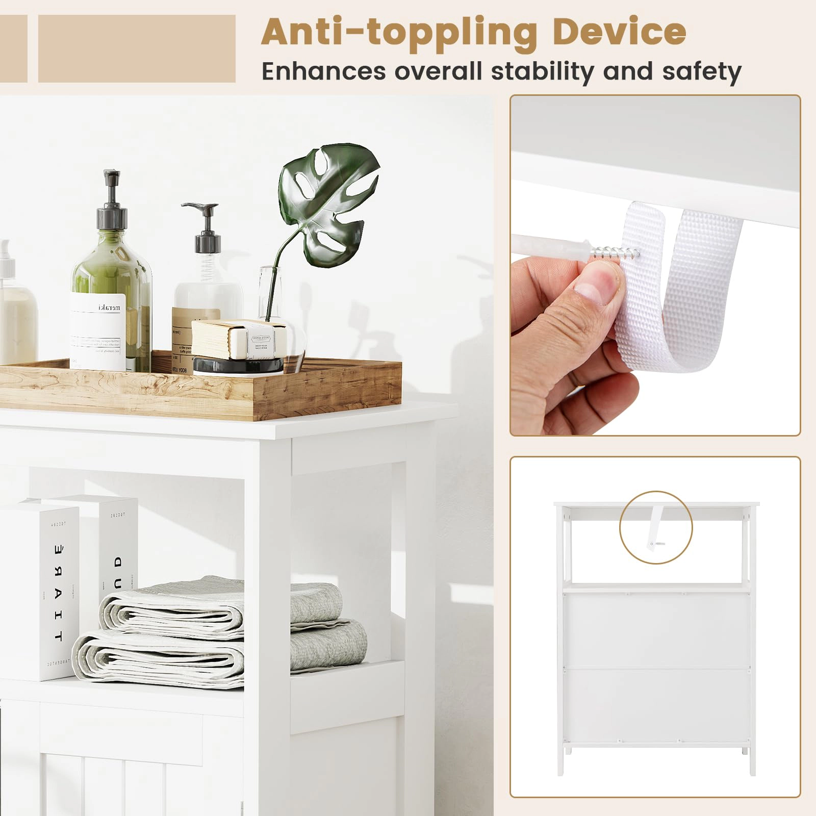 Glintex Bathroom Cabinet with 8-Inch Open Compartment and 200-Lb Capacity