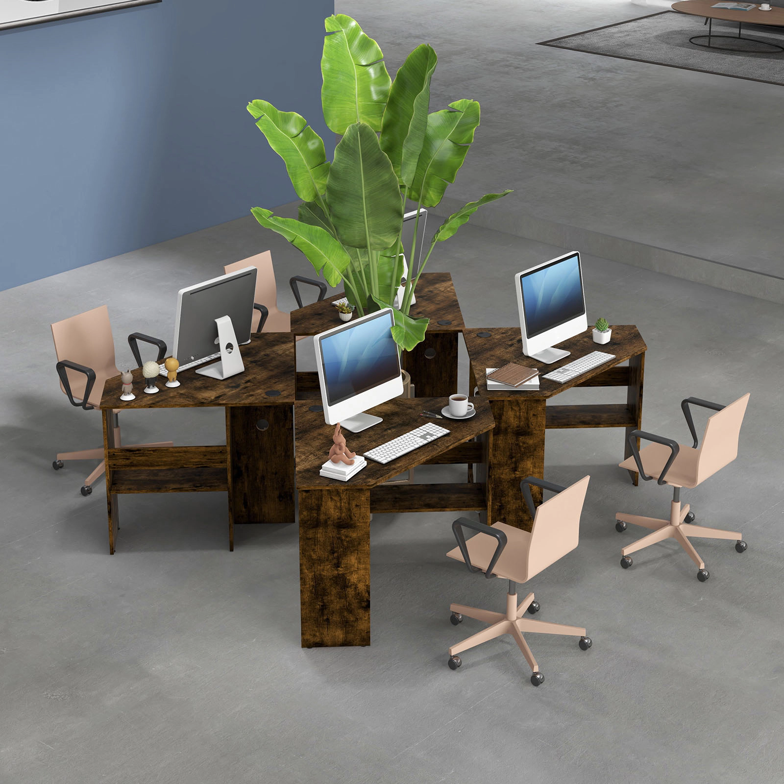 SUGIFT Corner Computer Desk Rustic Brown Triangle Workstation with 1 in Thick Board