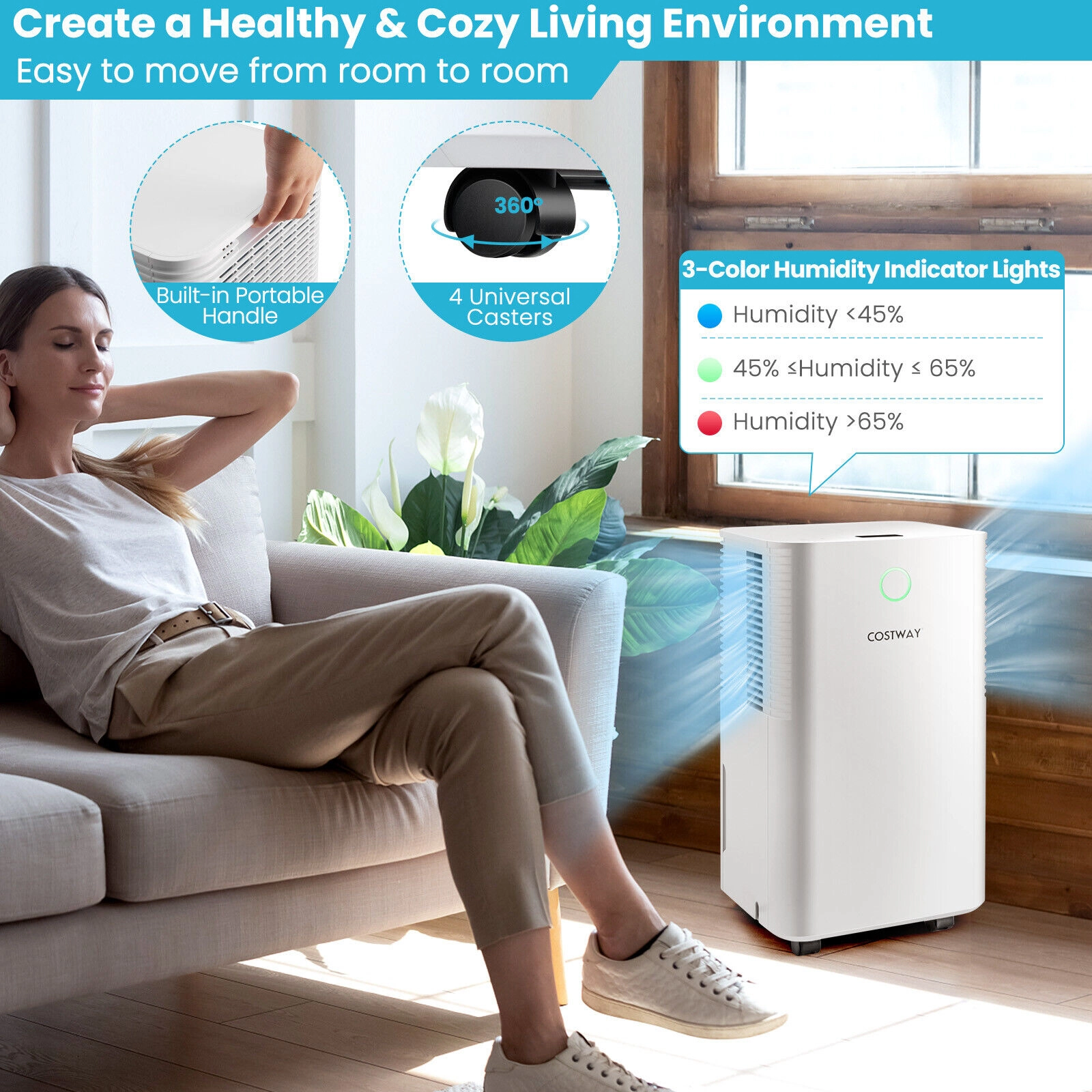 LJG 1750 Sq. Ft 32 Pints Dehumidifier with Auto Defrost and 24H Timer Drain Hose