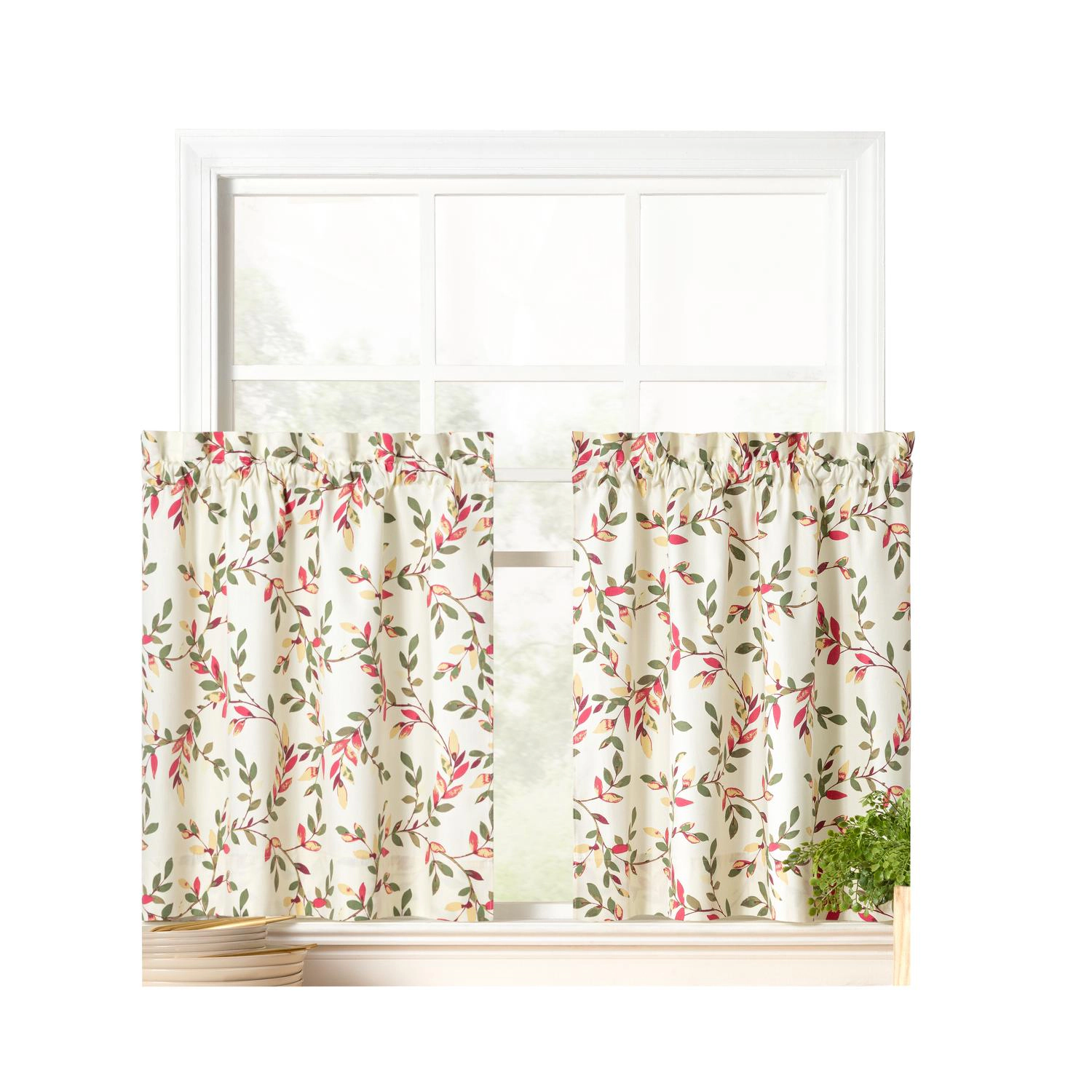 Ellis Vintage Stylish Medium Scale Printed Vine Pattern 1.5 Rod Pocket Tier for Windows