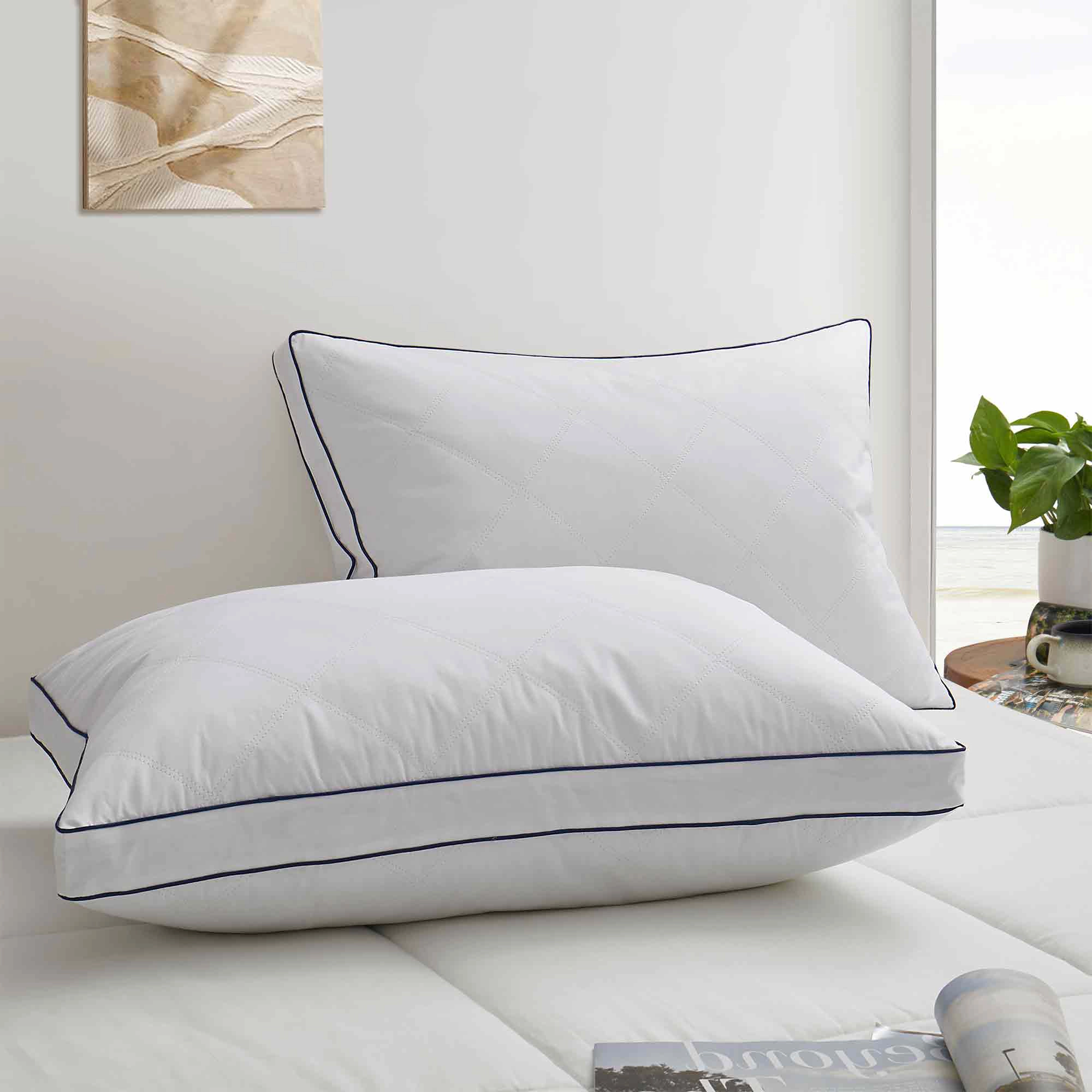 PEACENEST Goose Feather and Down Bed Pillows with Cotton Cover,Set of 2