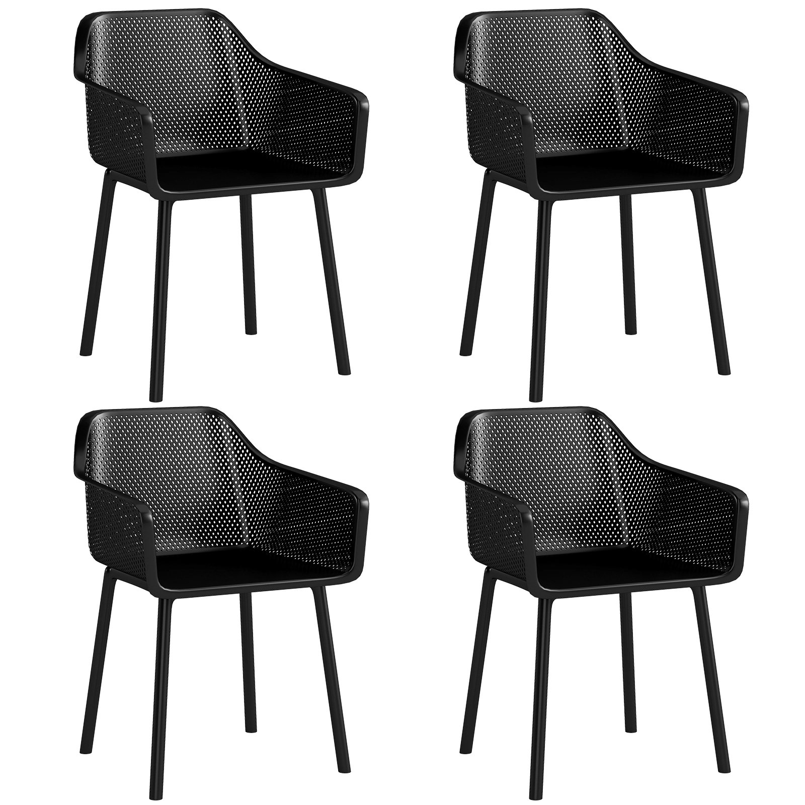 SUGIFT Set of 4 Black Plastic Dining Chairs with Mesh Backrest and Armrests