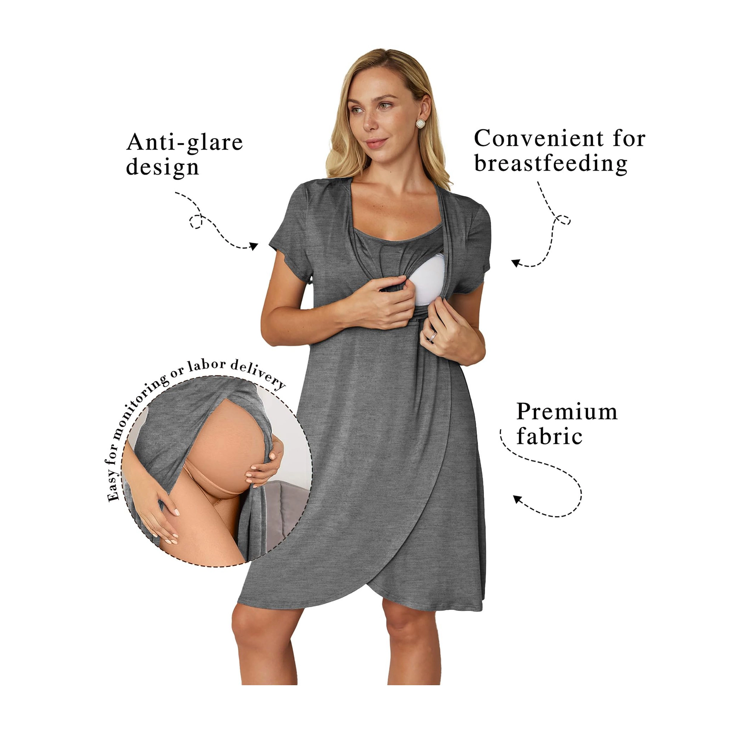 Ekouaer Nursing Nightgown 1 Maternity Short Sleeve Gown Breasfeeding Sleepwear