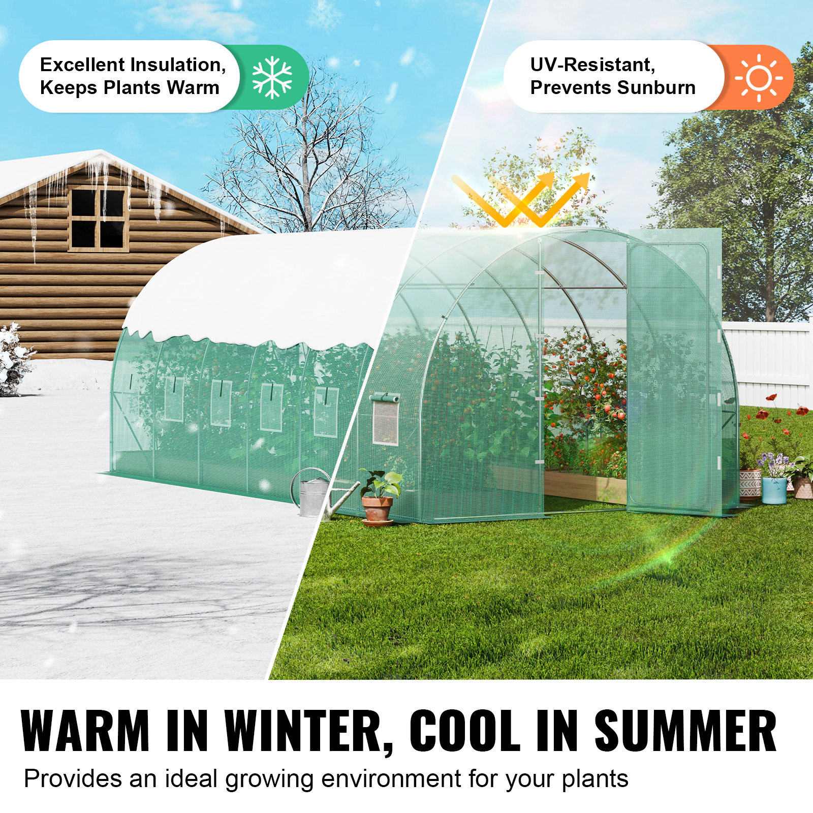 HONGGE Walk-In Tunnel Greenhouse 19.4 x 9.7 x 7.4 ft, Galvanized Steel Frame, Green PE Cover