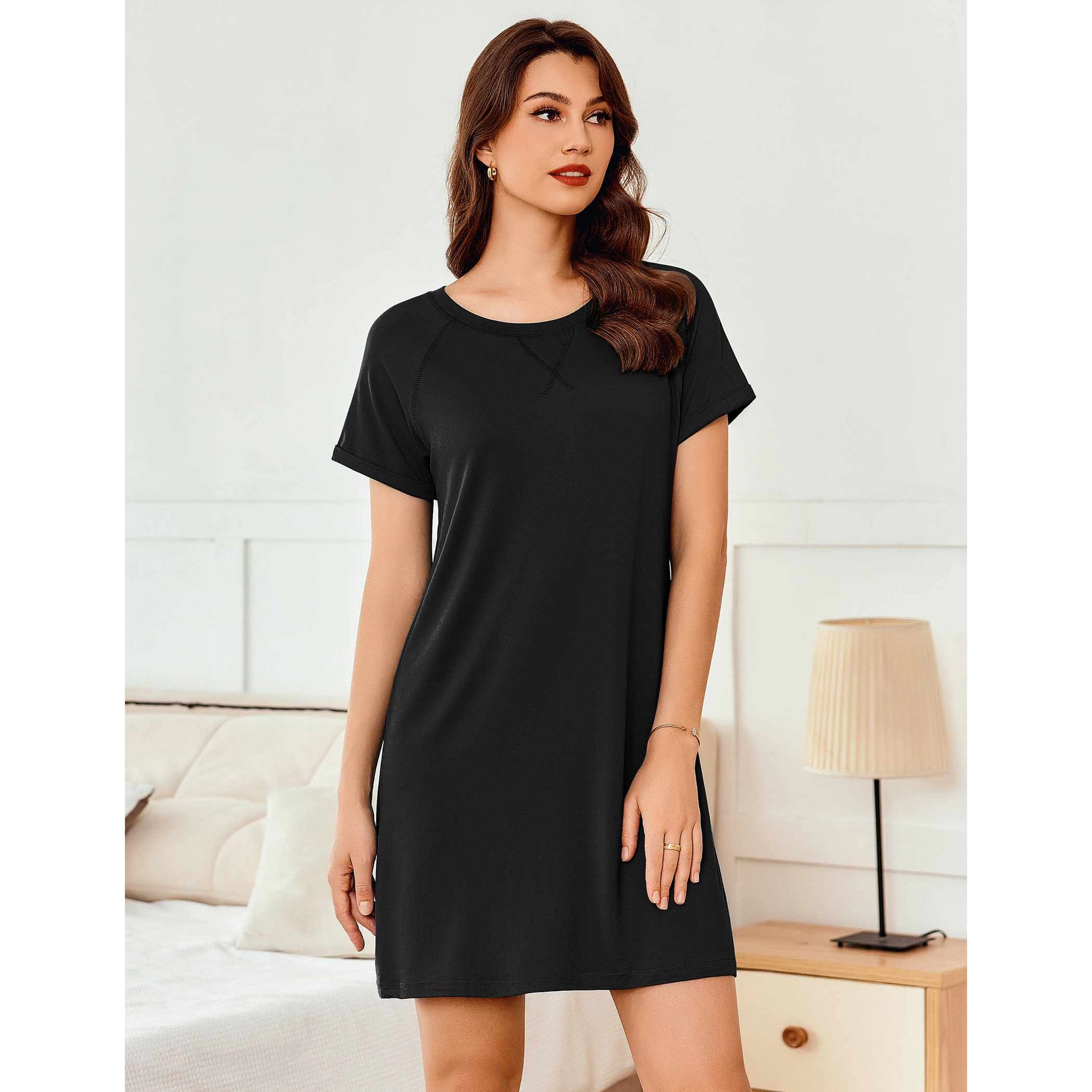 Ekouaer Women' Sleep Shirt Short Sleeve Night Shirts Pullover Nightgown Soft Nightdress Sleepwear