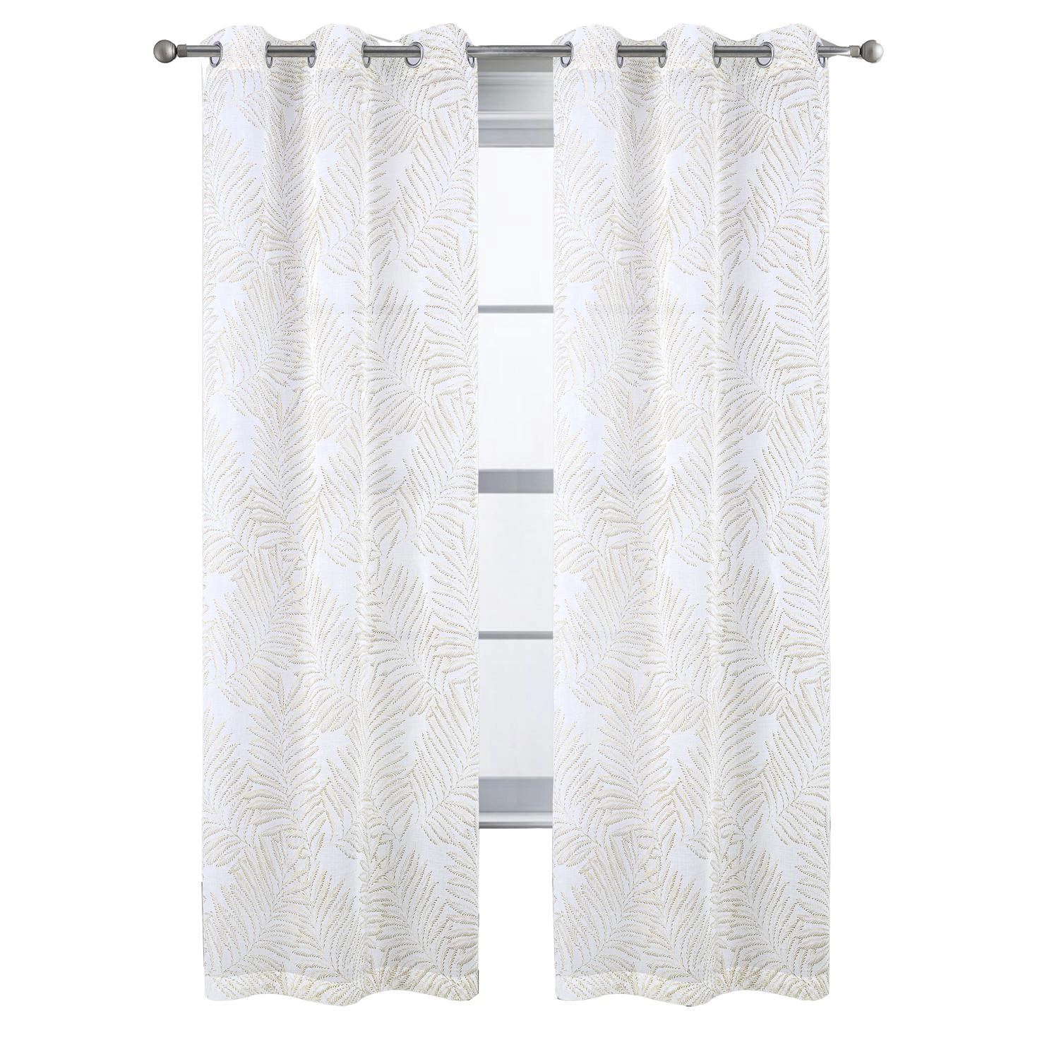 RT Designers Collection Faye Grommet Metallic Sheer Printed Doily Curtain Panel 54" x 84" Taupe