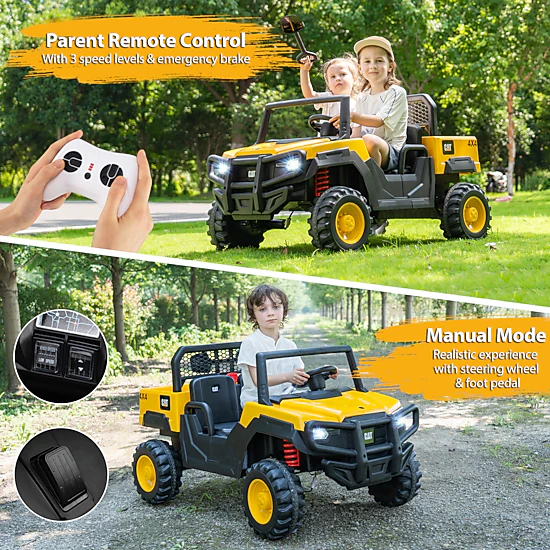 LJG 24V Ride on Dump Truck Licensed Caterpillar 2-Seater Kids Car with Remote Control