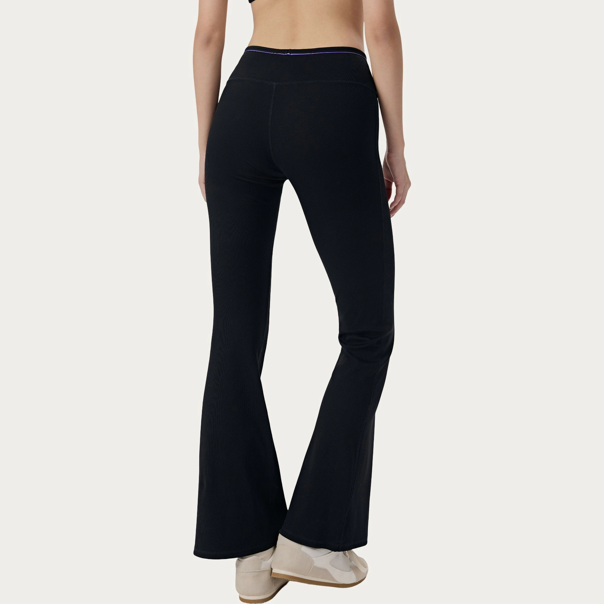 Anna-Kaci Active Women's High Waist Ribbed Flare Pants with Stretch Performance Fabric
