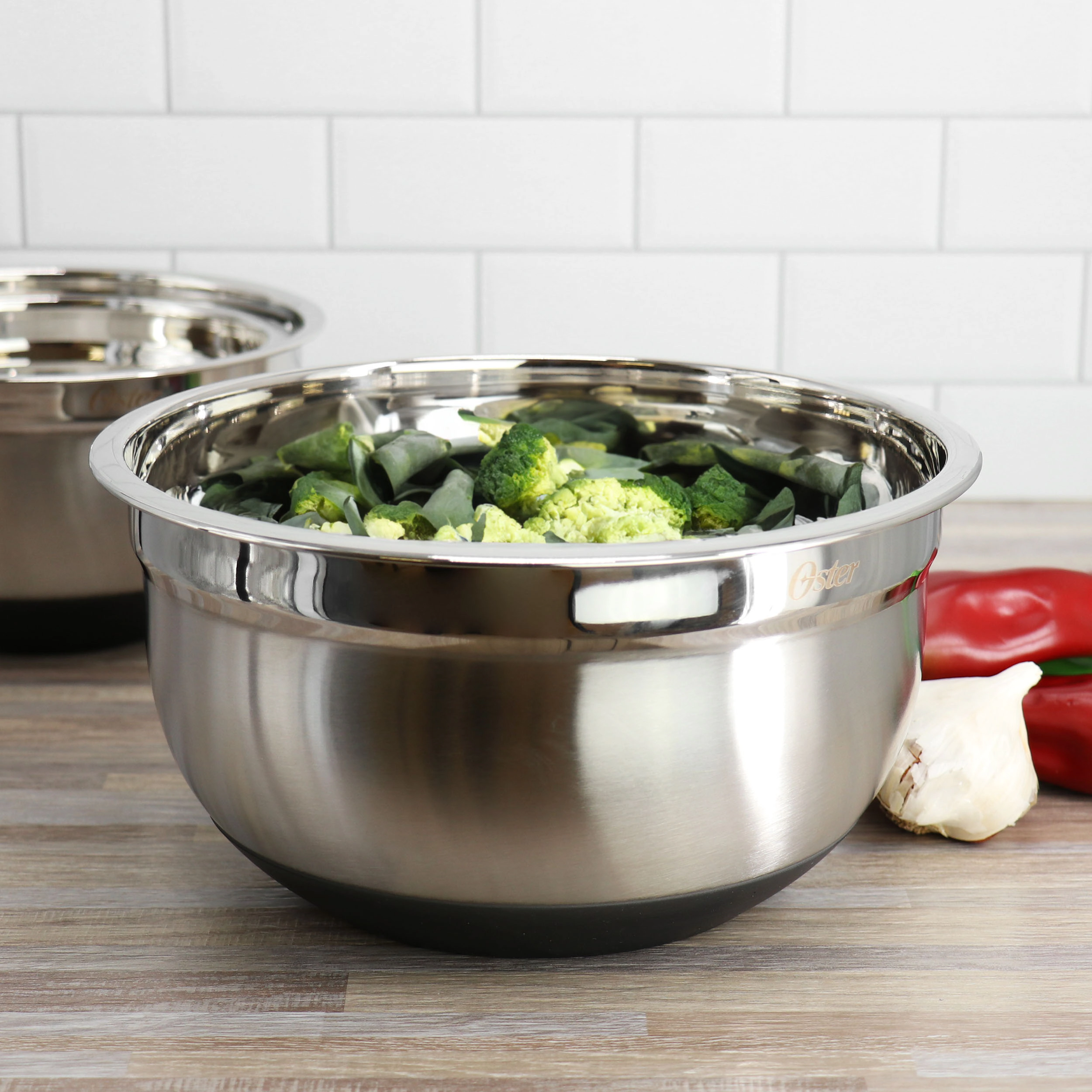 Oster Oswalt 3 Piece Mixing Bowl Set with Non-Slip Bases in Silver
