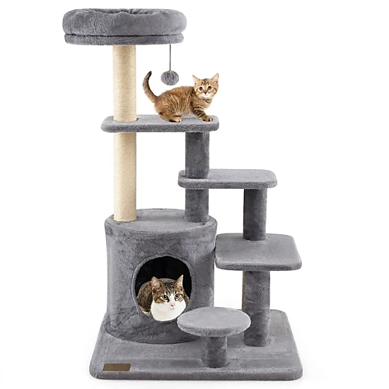 SUGIFT 40-in Beige Multi-Level Cat Tree Tower with Condo Padded Perch and Sisal Posts 23-in Square Base
