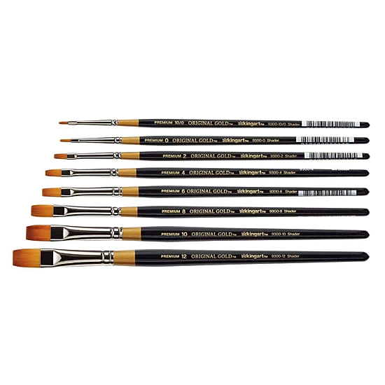 KINGART Original Gold 9300 Flat Golden Taklon Shader Brush Set - 8 pc