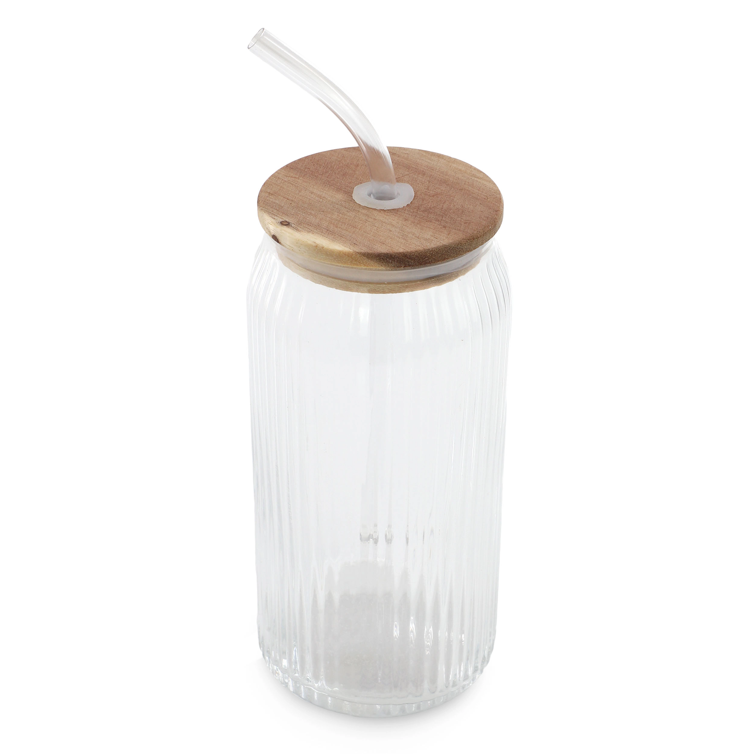 Gibson Homewares Zanita 21 Ounce 6-Piece Set Handmade Glass Tumbler with Straw and Acacia Wood Lid