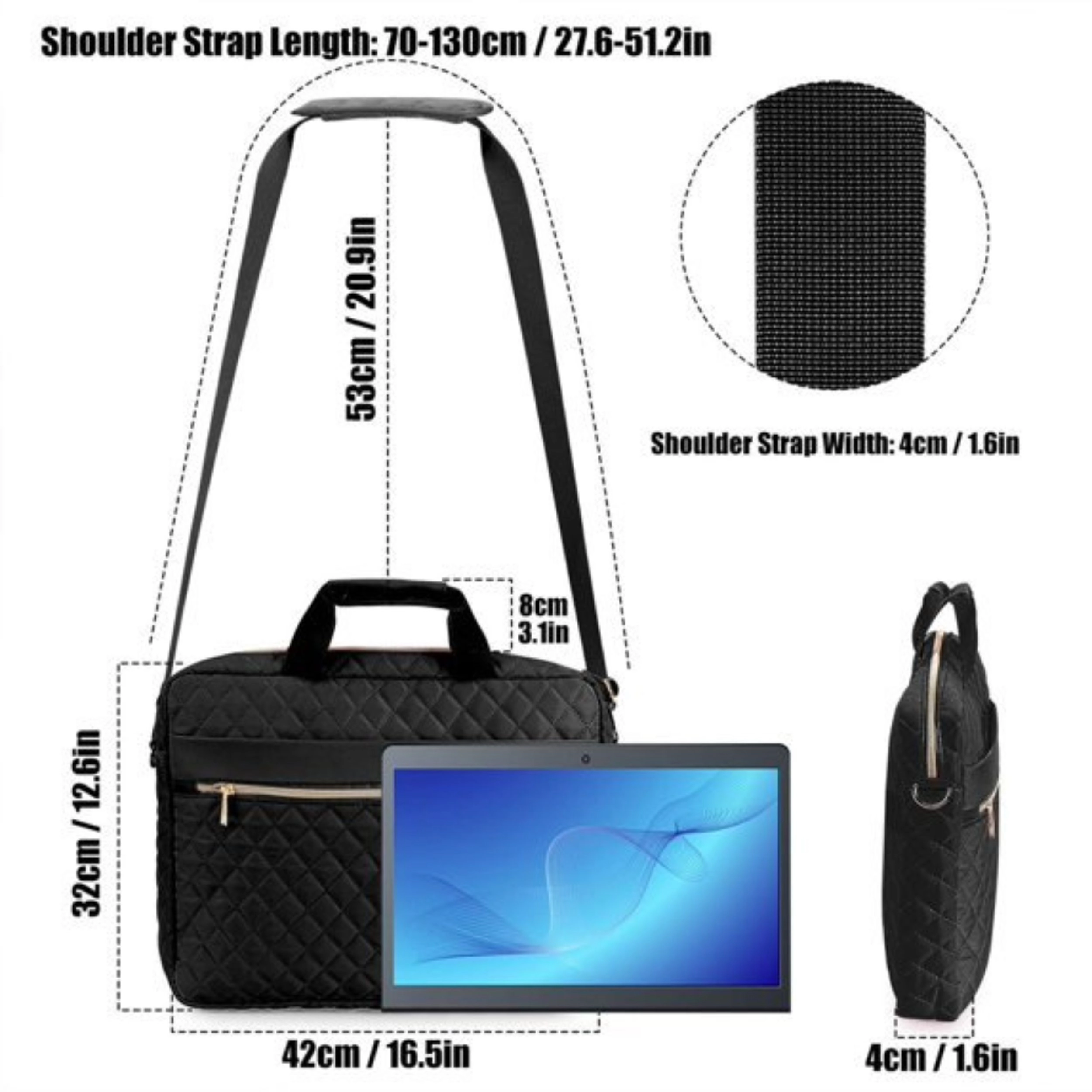Home Collection 15.6 Inch Quilted Laptop Briefcase with Shoulder Strap