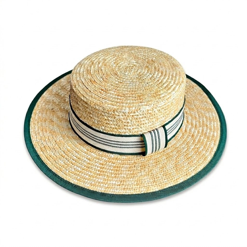 Anna-Kaci Women's Women Straw Boater Hat Wide Brim Summer Sun with Striped Band Trim