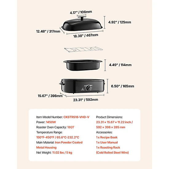 HONGGE Roaster Oven, Turkey Roaster Oven with Self-Basting Lid