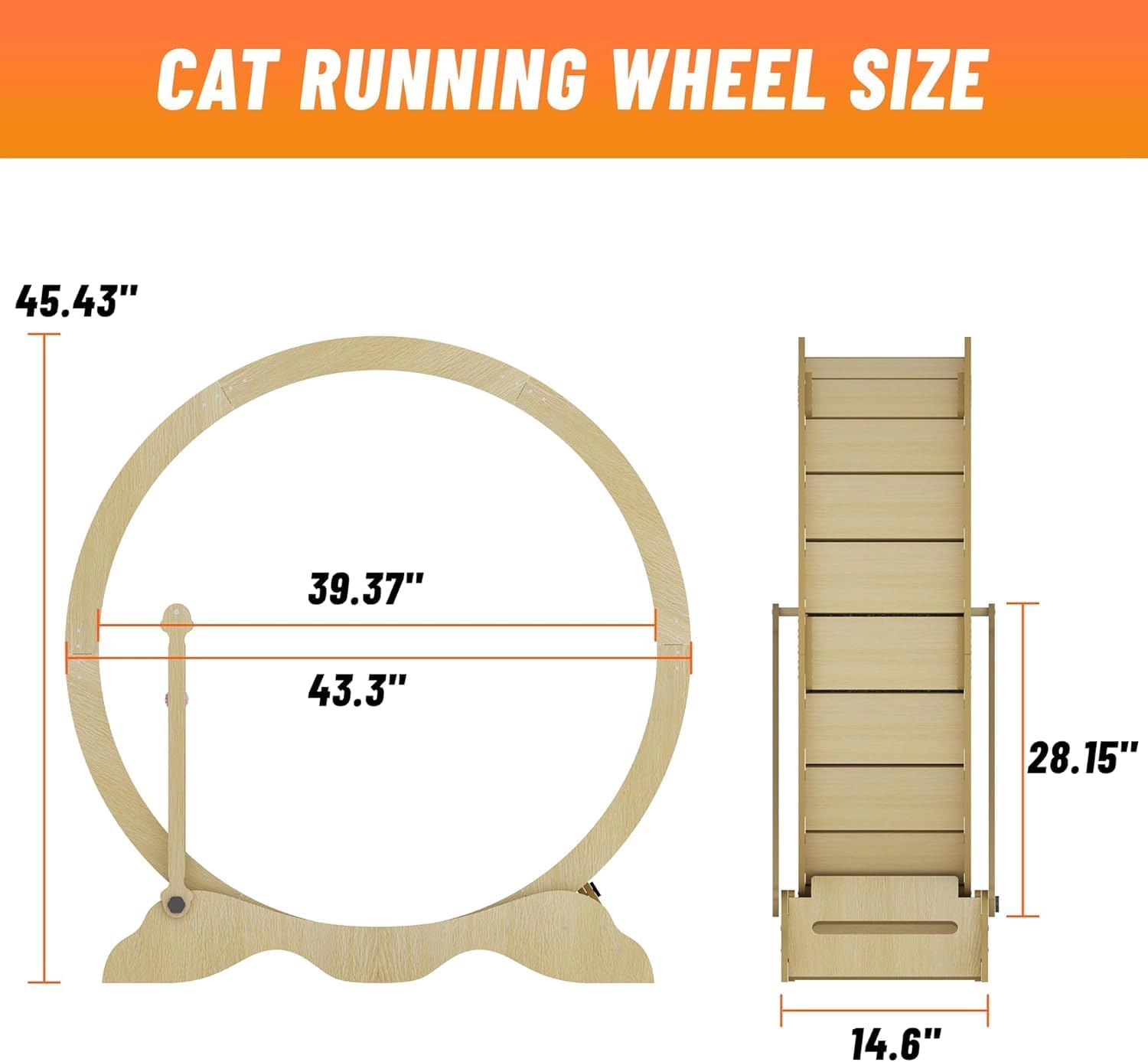 100cm Inner-Diameter Density-Board Cat Exercise Wheel, Indoor Cat Running Treadmill, Natural Wood Tone