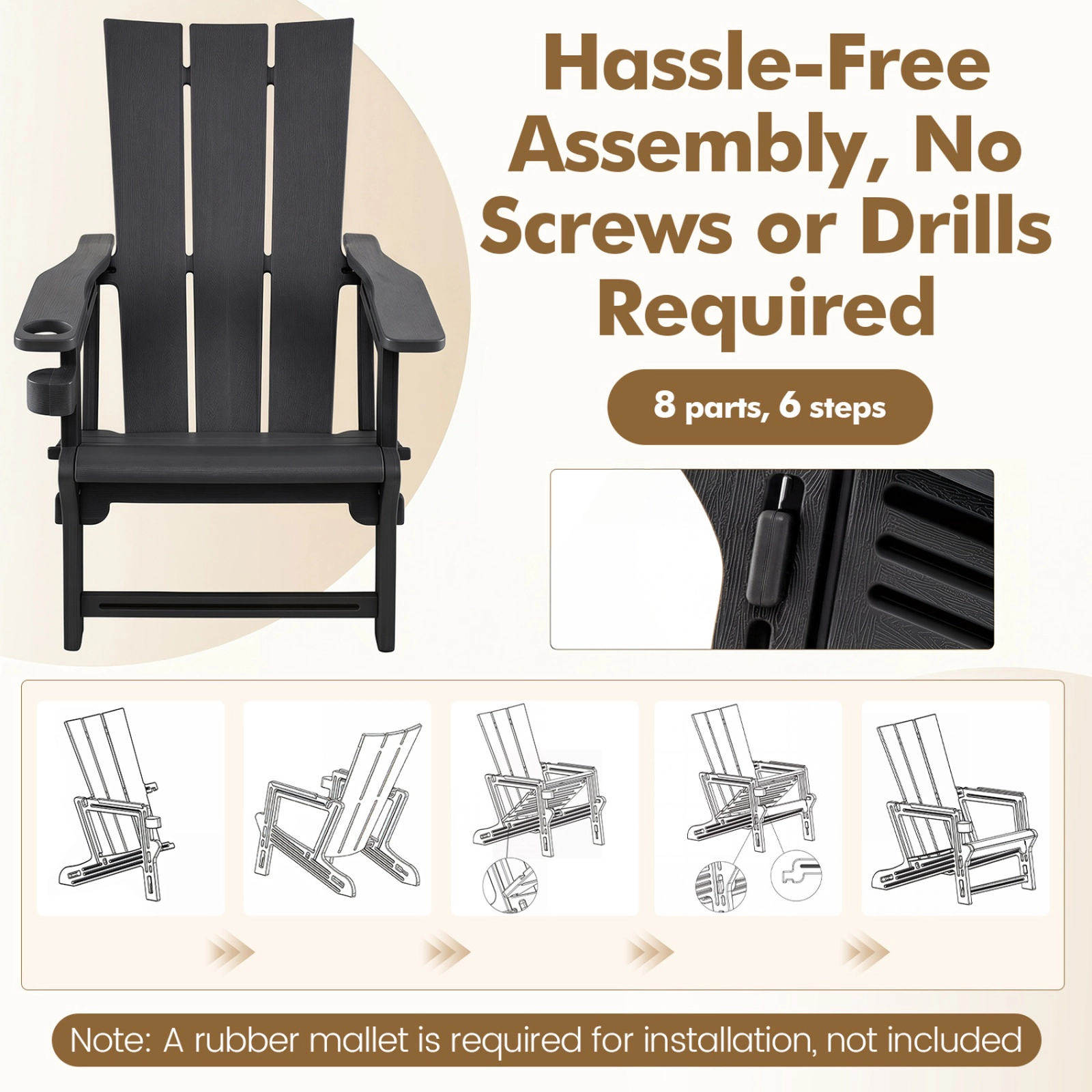 SUGIFT Cup Holder and Wood-Like Texture HDPE Outdoor Adirondack Chair