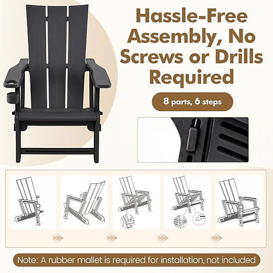 SUGIFT Gray HDPE Outdoor Adirondack Chair with Cup Holder and Curved Backrest 26.5-in W 31.5-in D 36.5-in H
