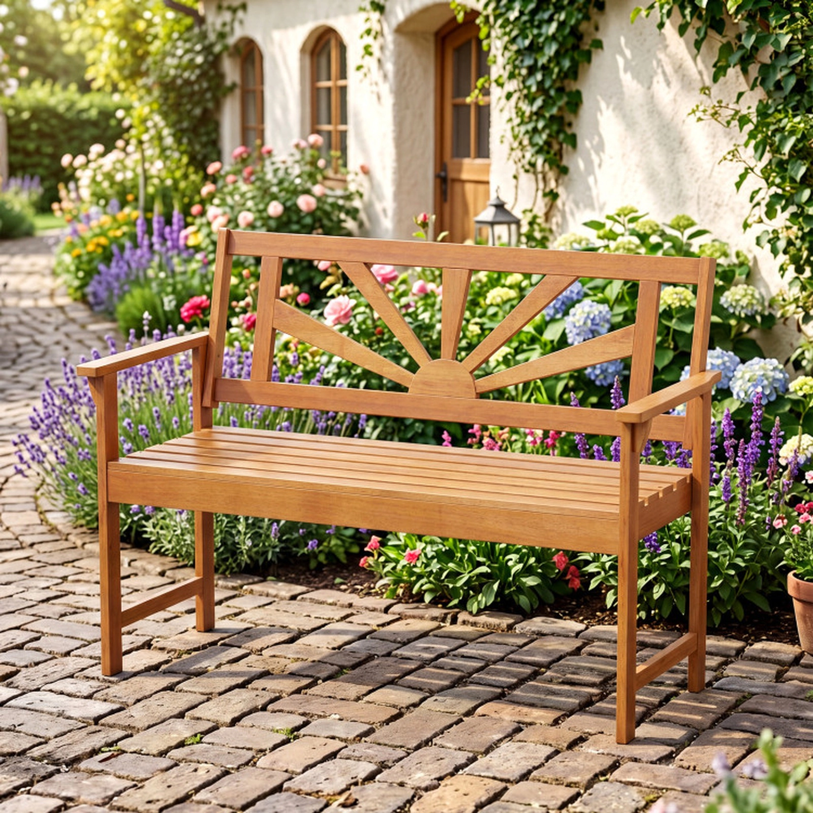 SUGIFT 47-Inch Natural Acacia Wood Outdoor Bench, 2-Seat, 800-Lb Capacity